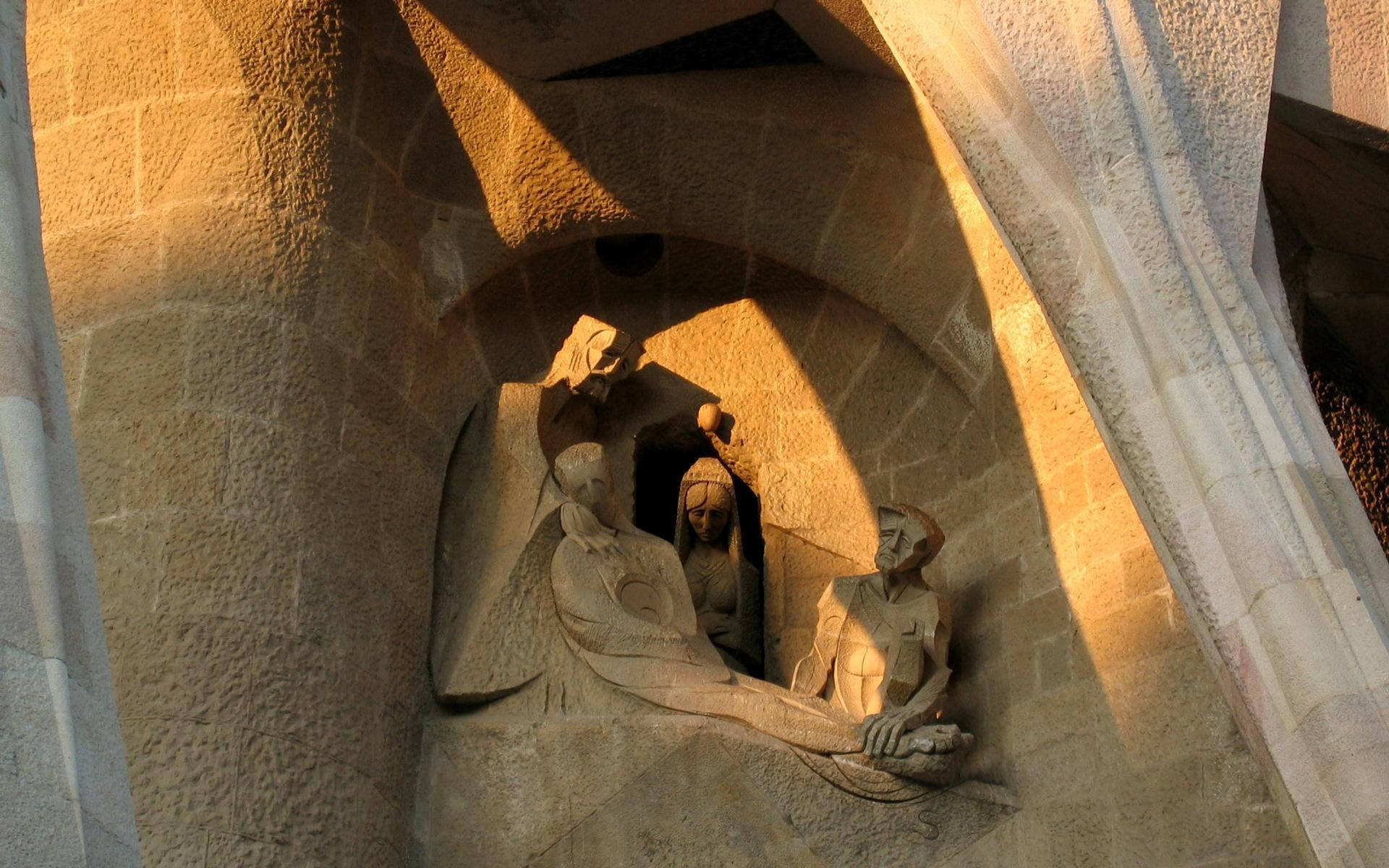 Sagrada Familia, stone sculpture, figures, Full HD Desktop Wallpaper