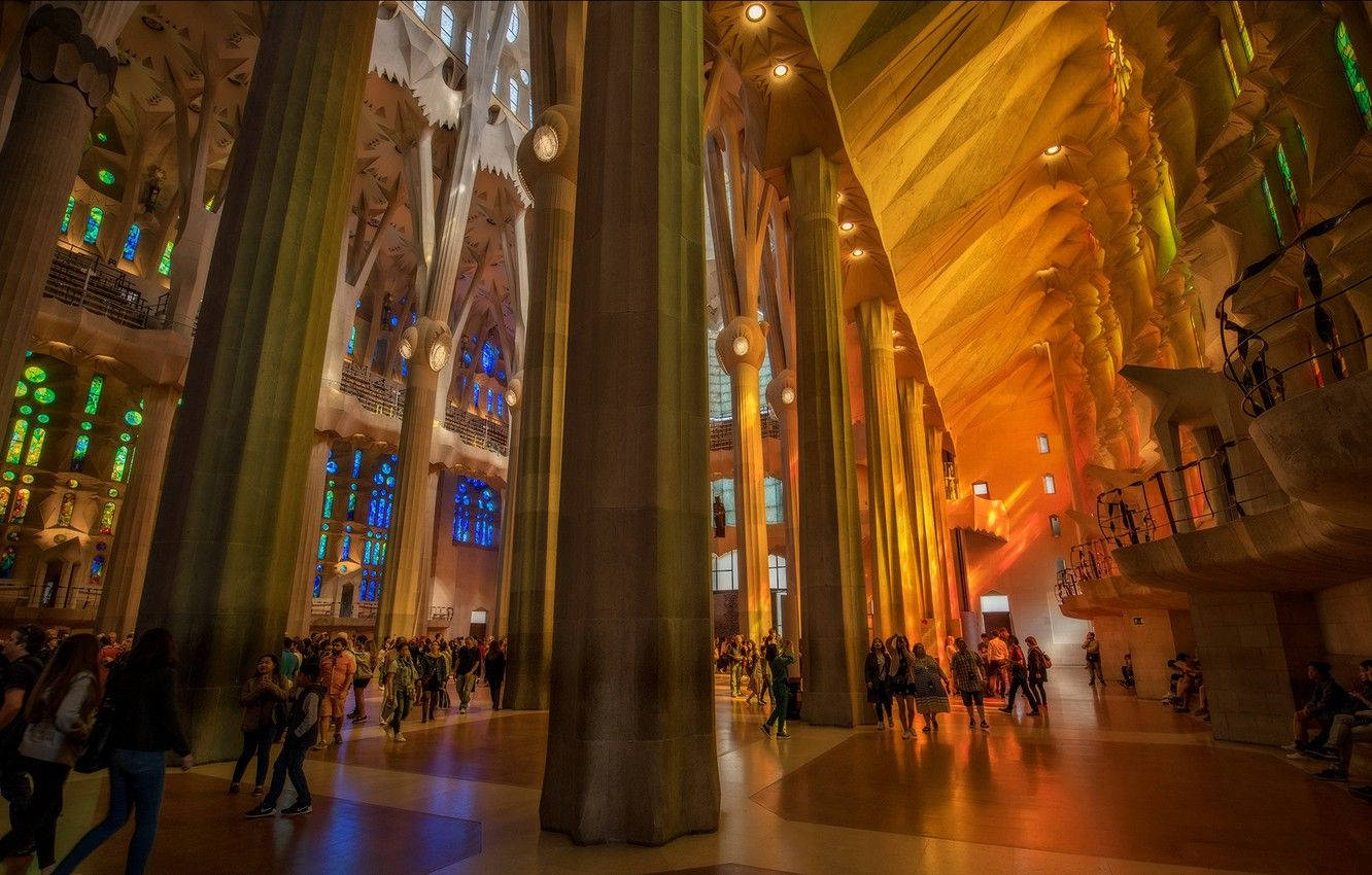 Sagrada Familia, interior, towering columns, HD Desktop Wallpaper