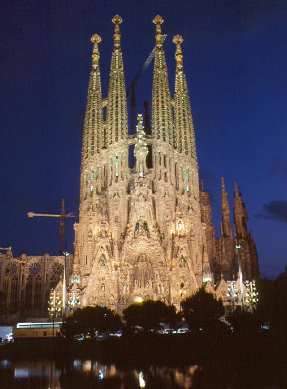 Sagrada Familia, evening, night, SD Phone Wallpaper