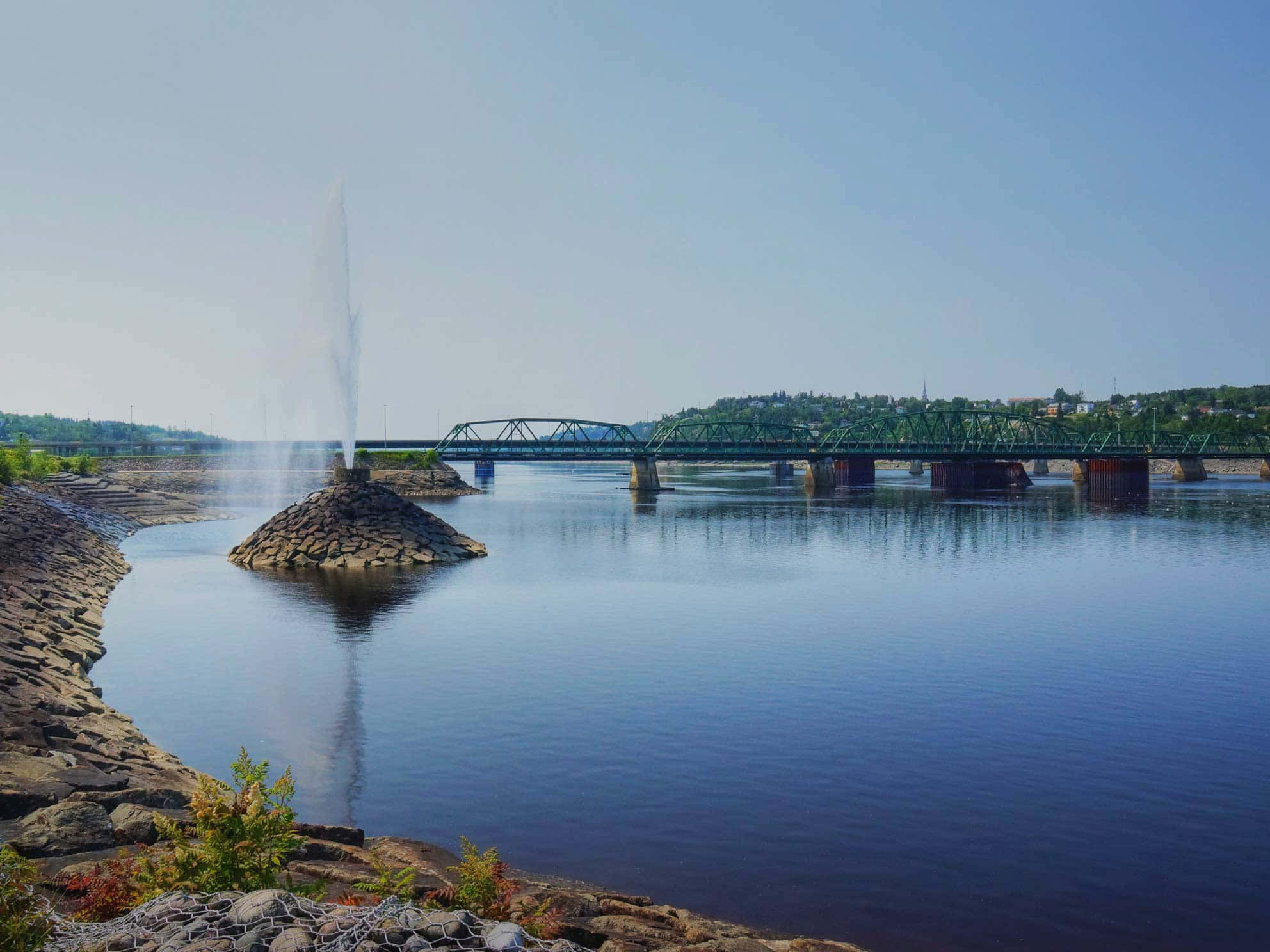 Saguenay River, fountain, bridge, Full HD Desktop Wallpaper