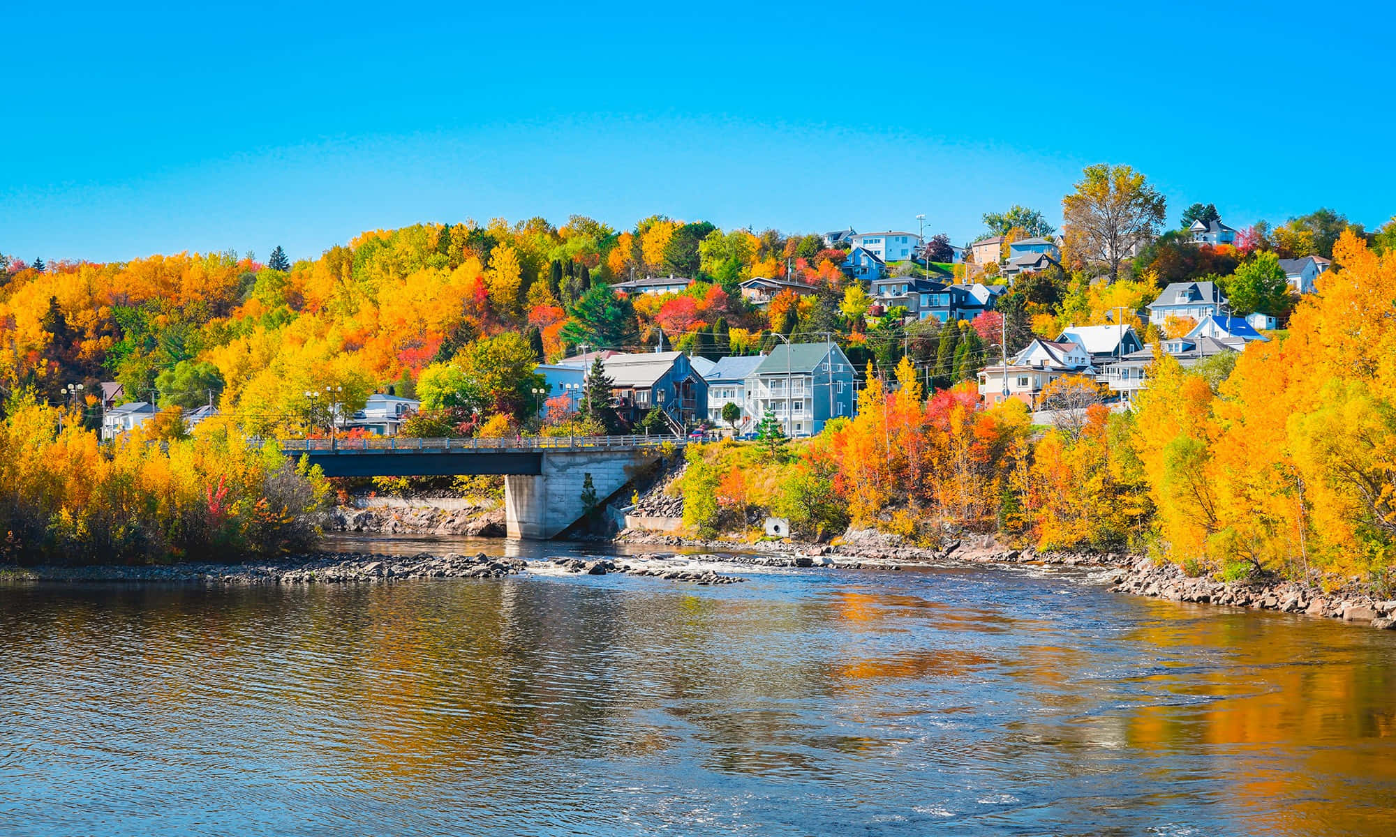 Saguenay, autumn colors, river scene, Full HD Desktop Wallpaper
