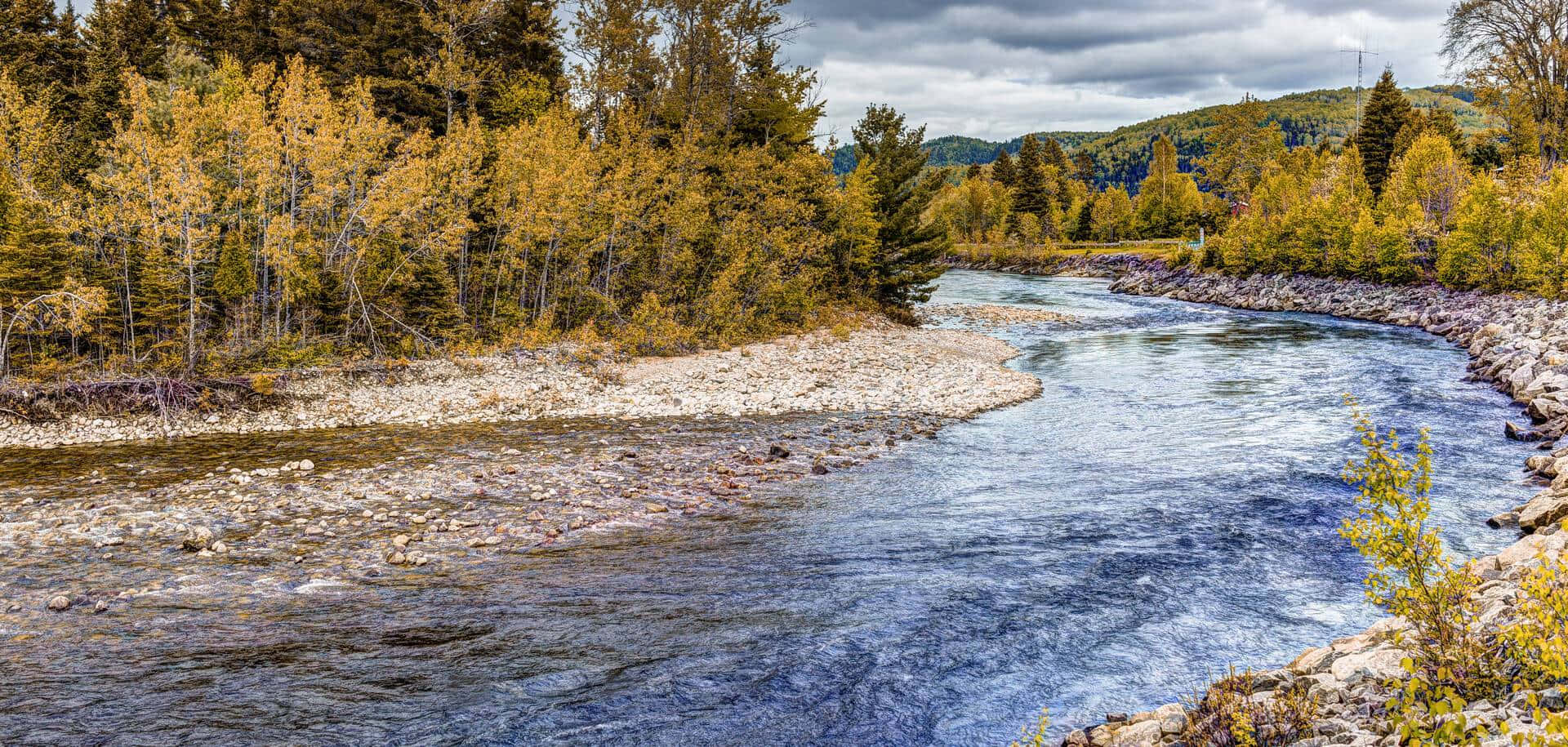 autumn river, Saguenay, forested valley, Full HD Desktop Wallpaper