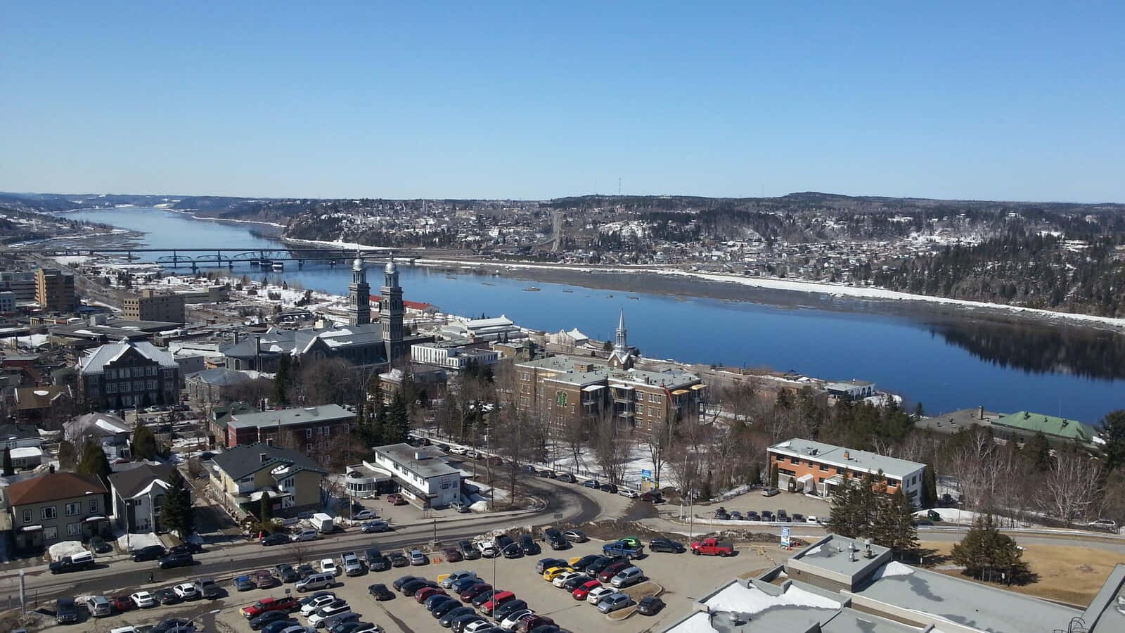 Saguenay River, springtime, aerial view, HD Desktop Wallpaper