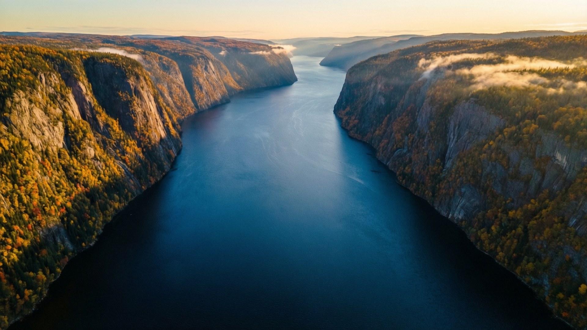 fjord, golden hour, autumn foliage, Full HD Desktop Wallpaper
