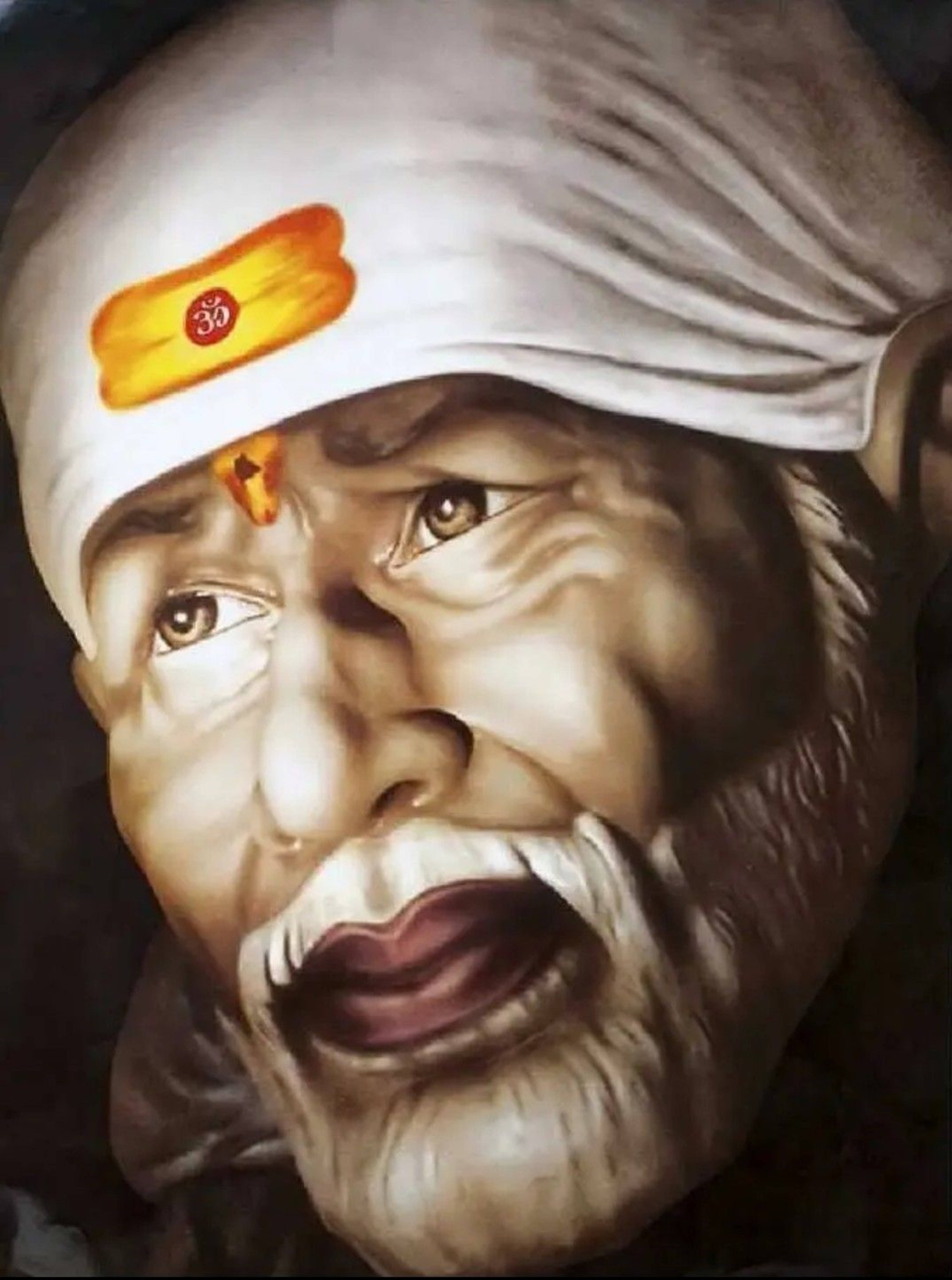 Sai Baba, oil painting, elderly spiritual guru, 5K Phone Wallpaper