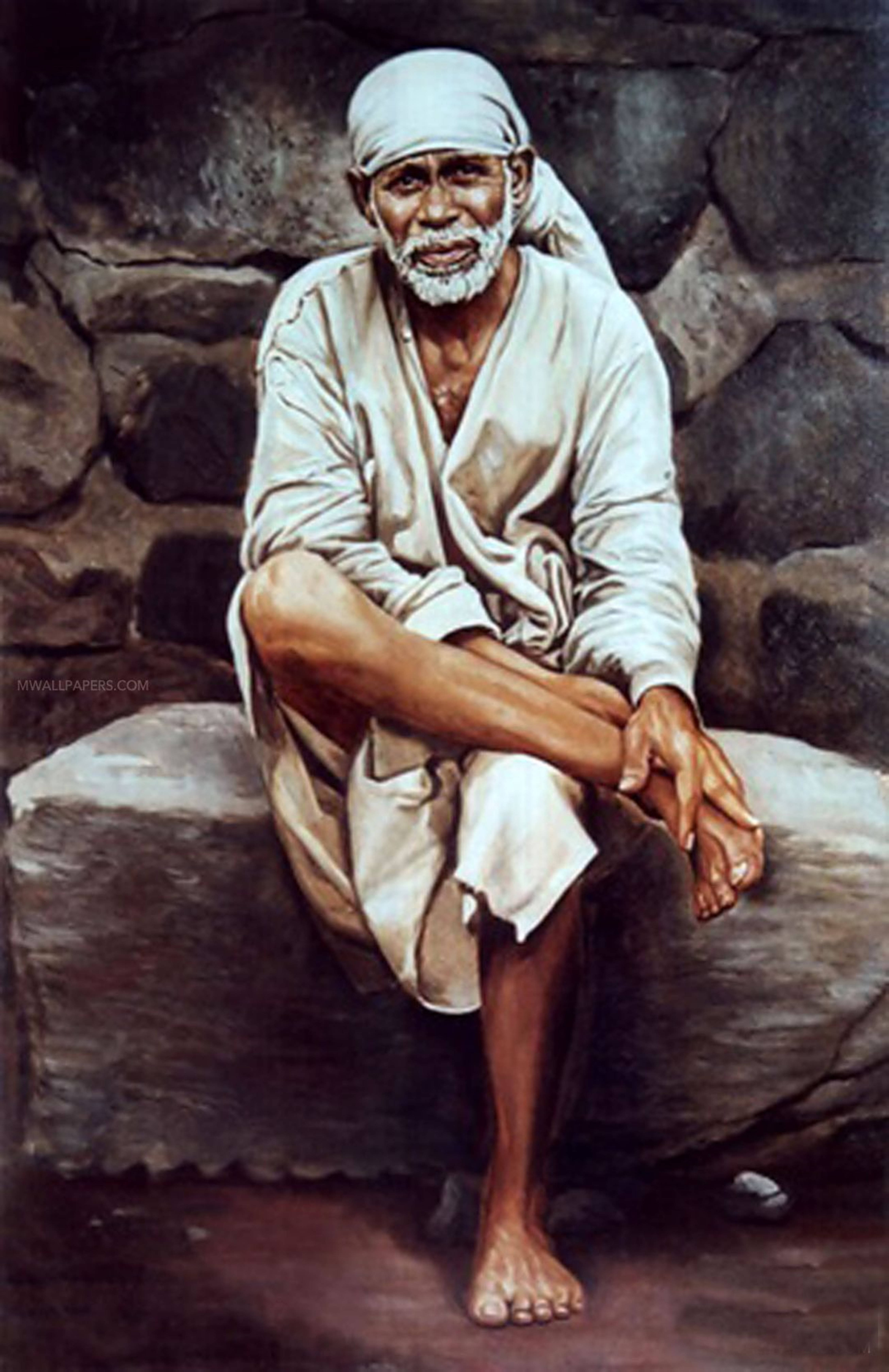 Sai Baba, white beard, headwrap, 5K Phone Wallpaper