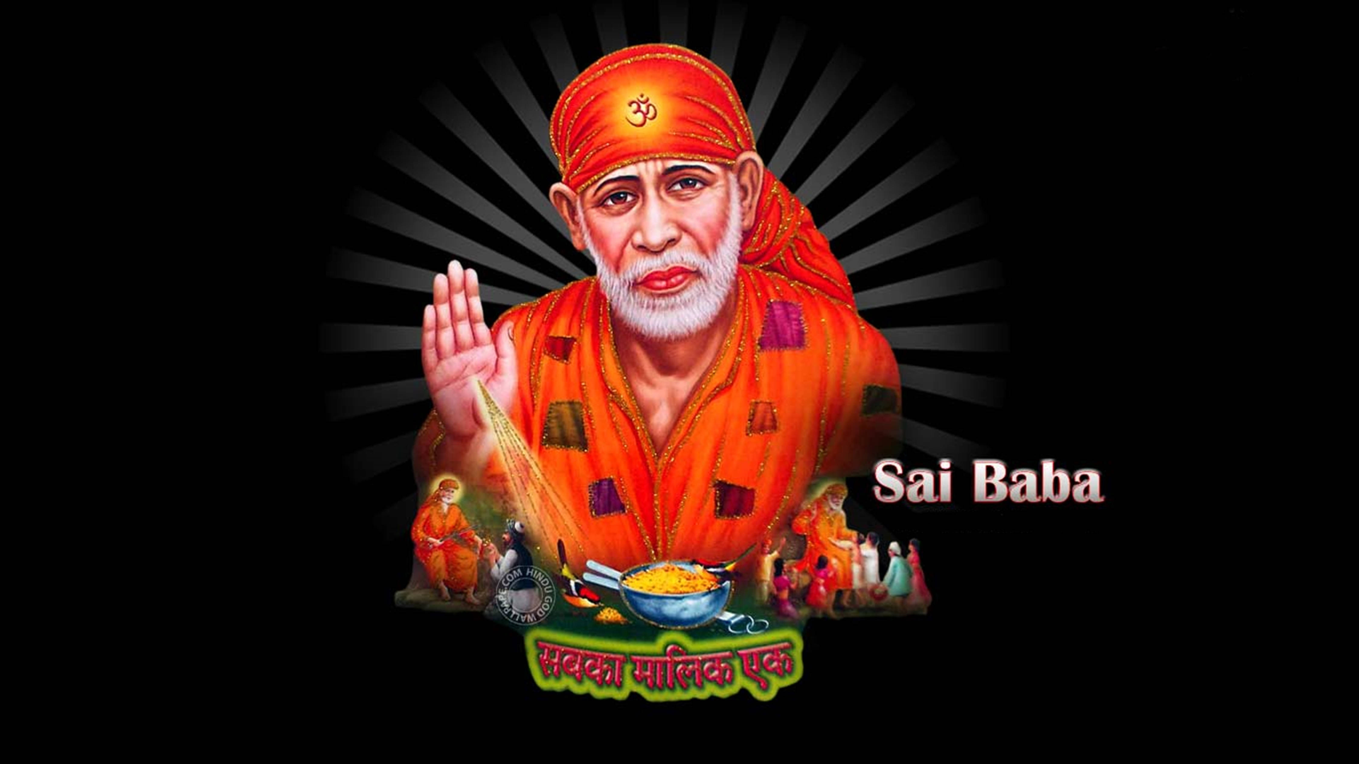 Sai Baba, orange robes, radiant halo, 4K Desktop Wallpaper