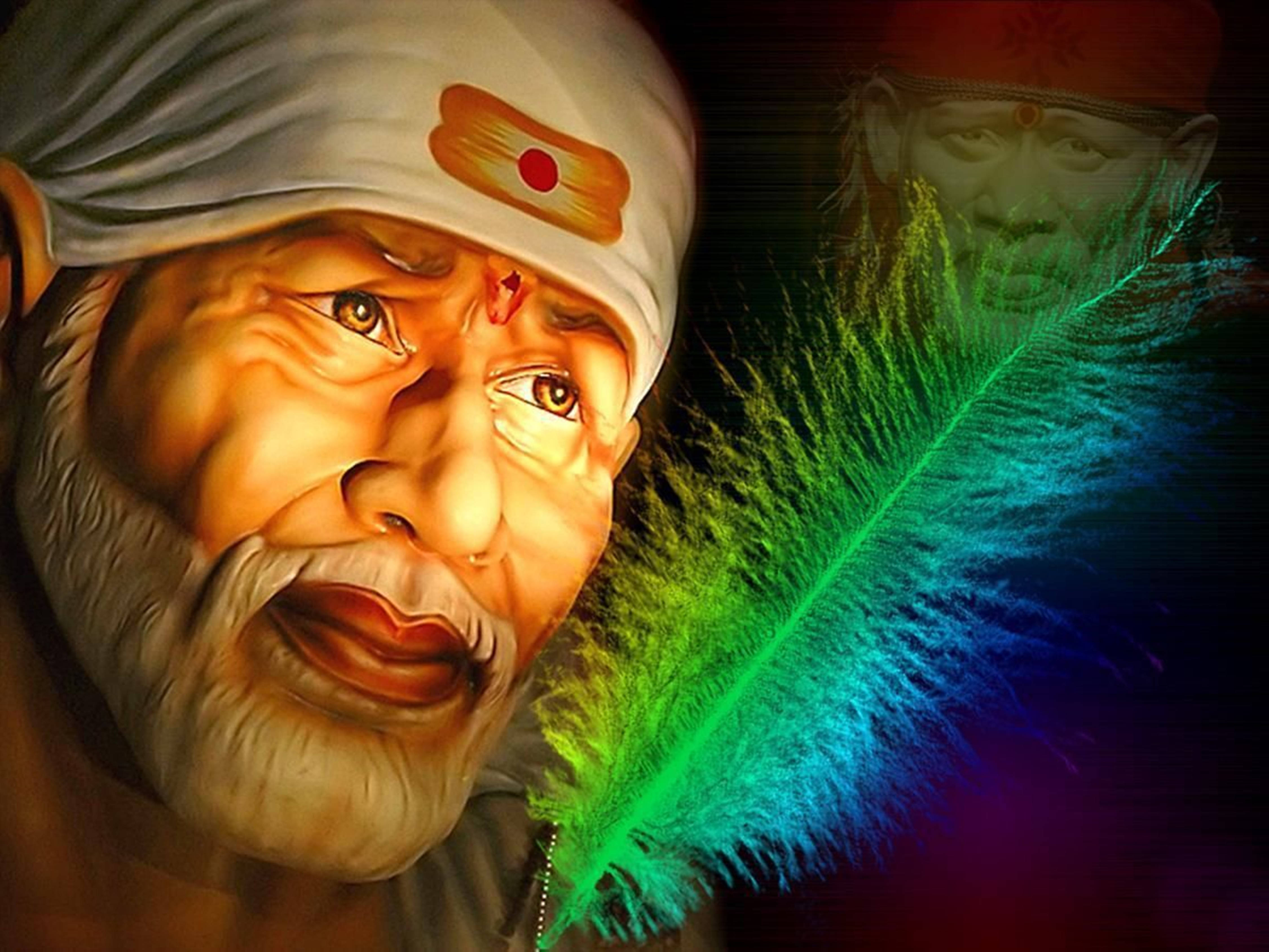 Sai Baba, white turban, red bindi, 4K Desktop Wallpaper