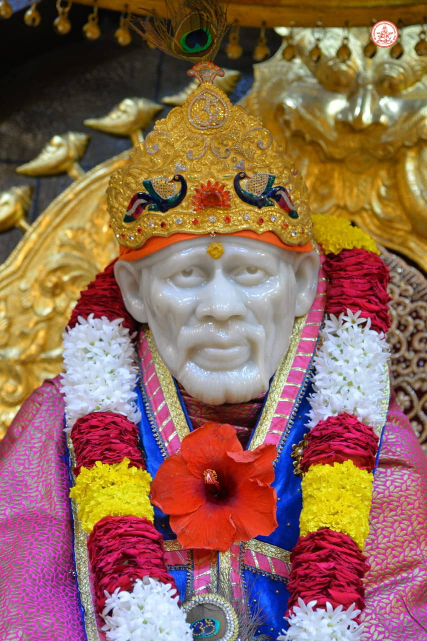 Sai Baba, white stone deity statue, golden crown, HD Phone Wallpaper