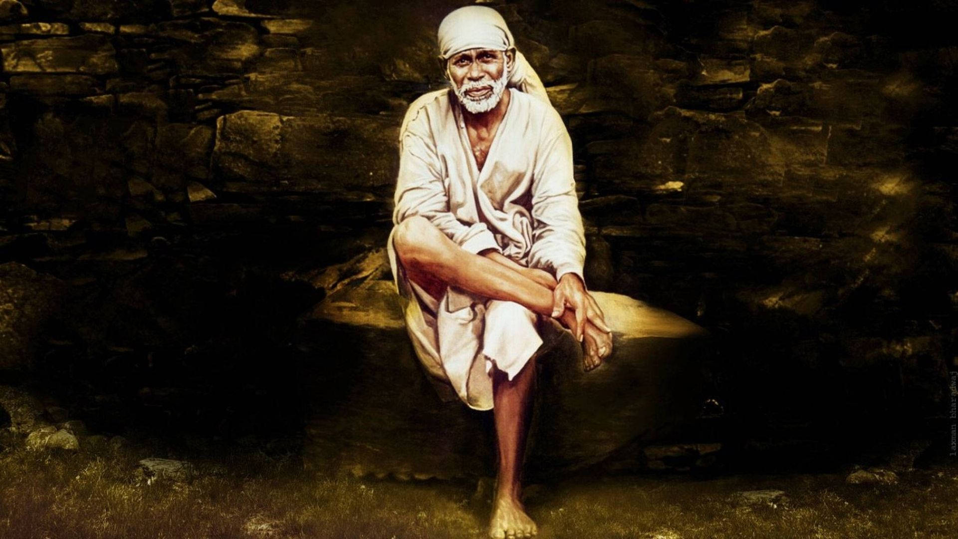 Sai Baba, white robes, bearded man, Full HD Desktop Wallpaper
