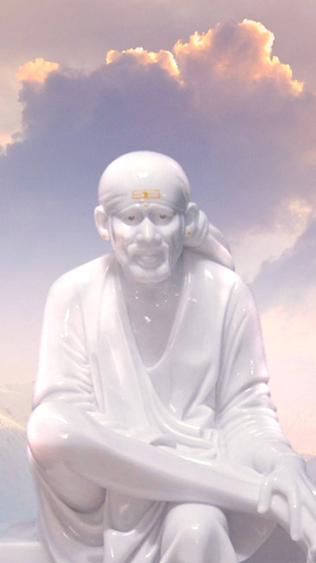 Sai Baba HD, white marble statue, seated sage, Full HD Phone Wallpaper