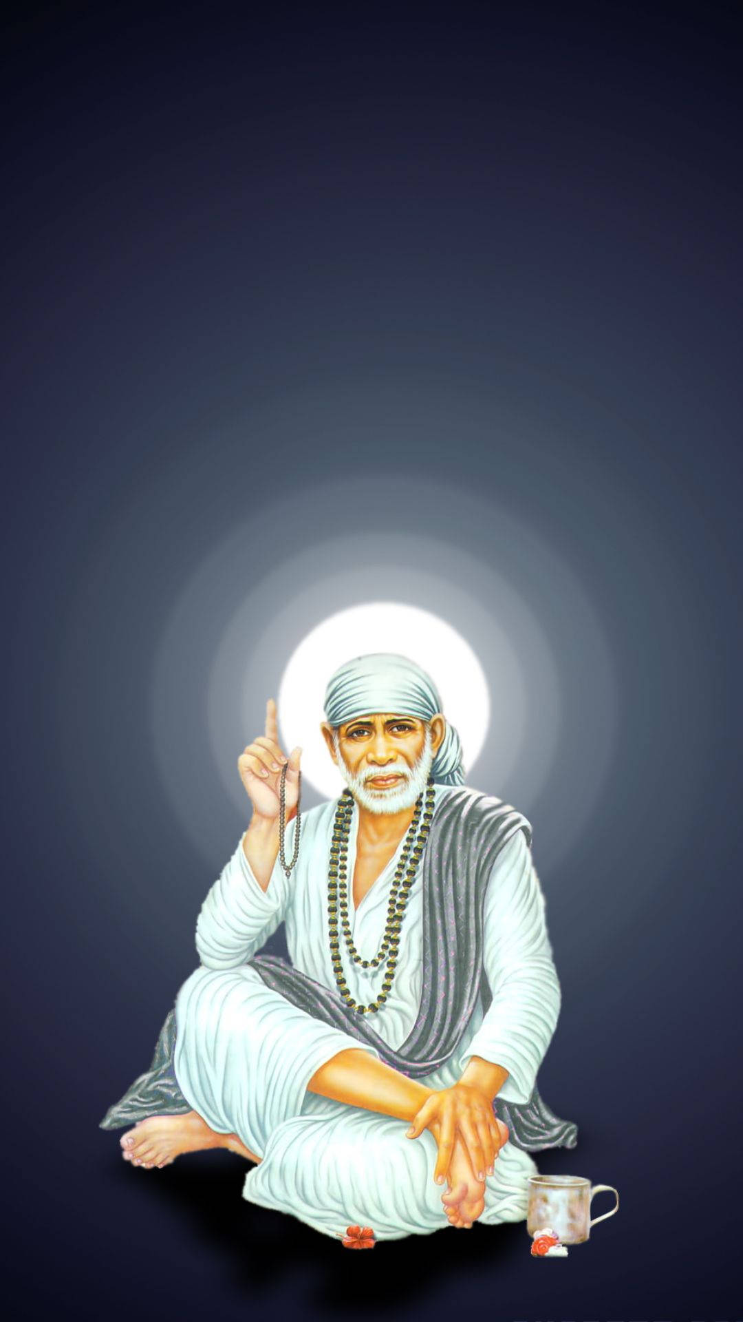 Sai Baba HD, glowing halo, white beard, Full HD Phone Wallpaper