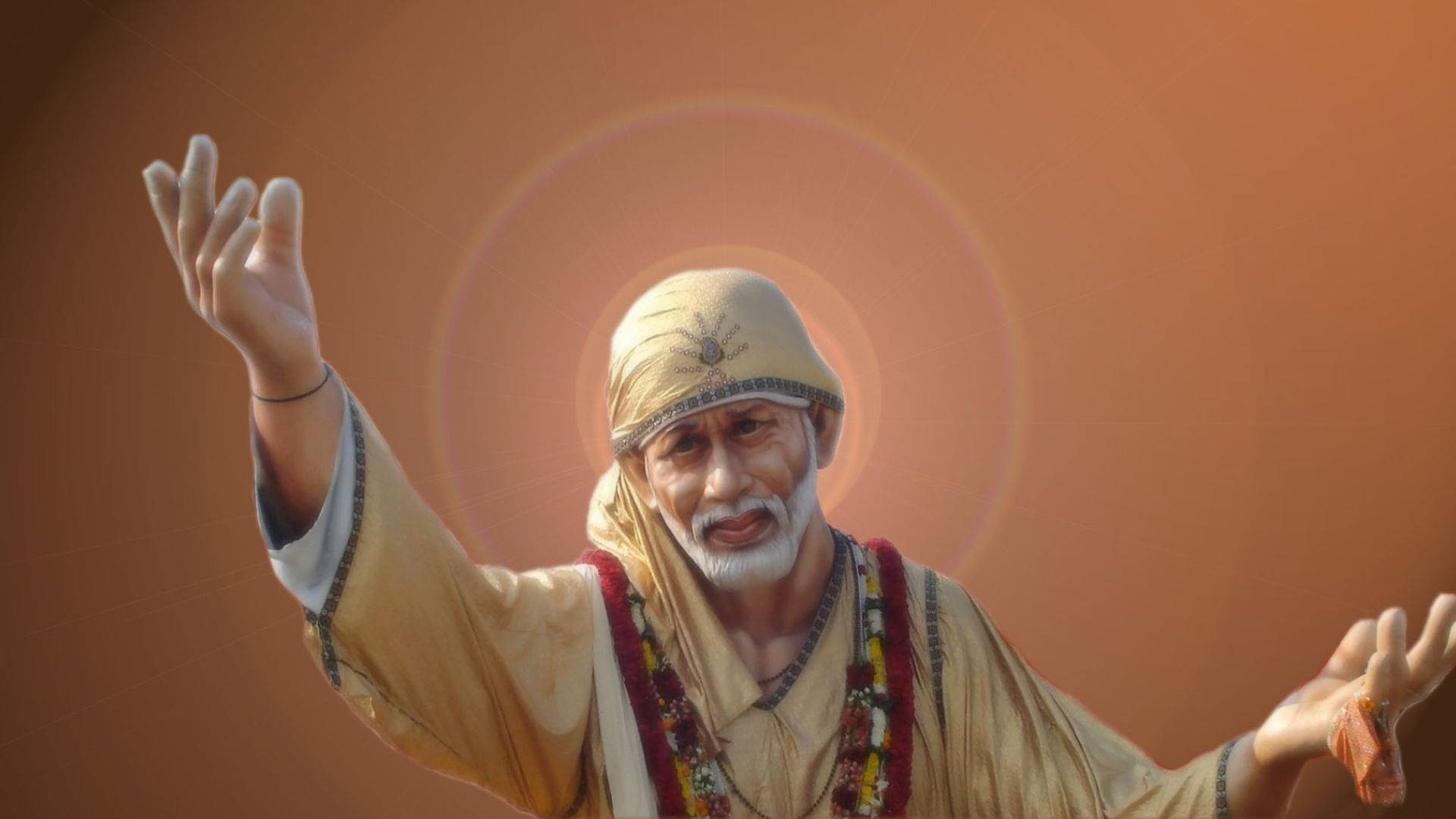 Sai Baba HD, raising hands, radiant halo, Full HD Desktop Wallpaper