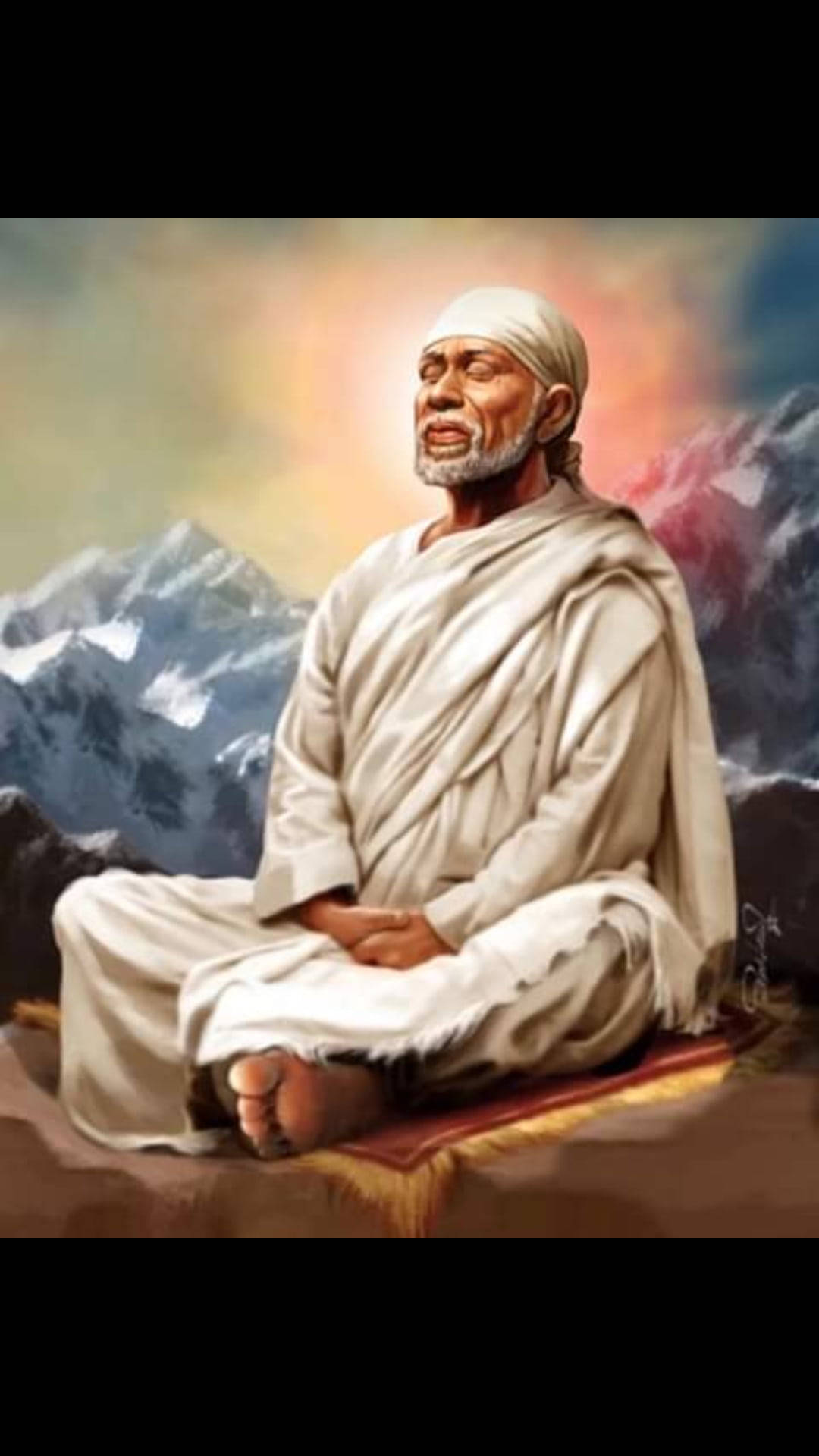 Sai Baba, meditating, white robes, Full HD Phone Wallpaper