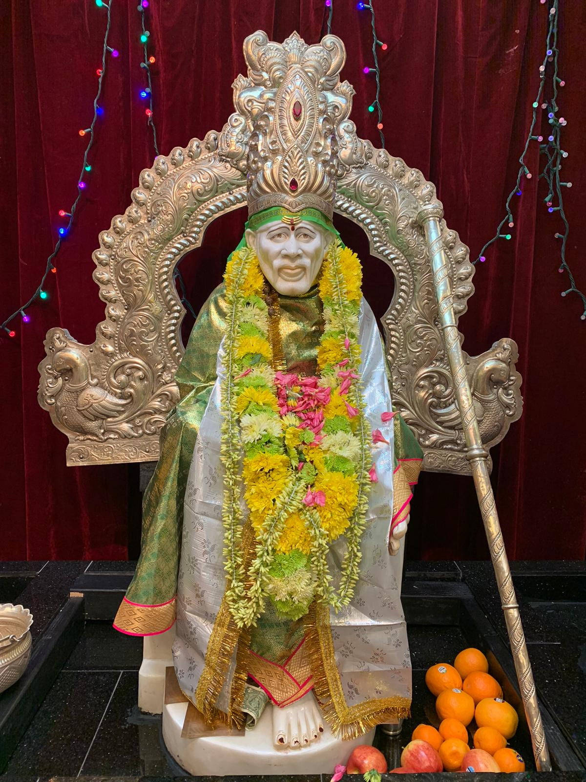 Sai Baba, floral garlands, staff, HD Phone Wallpaper