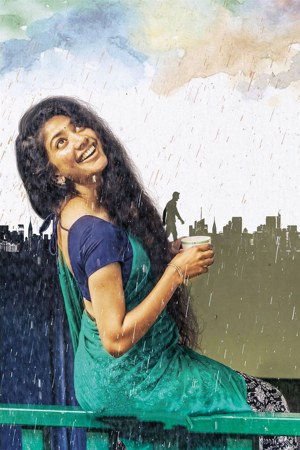 Sai Pallavi, terrace, green sari, HD Phone Wallpaper