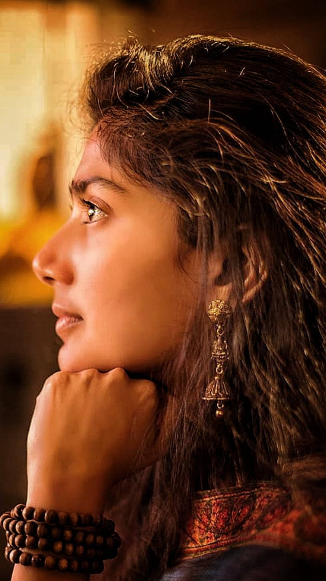 Sai Pallavi, dark hair, ornate earrings, Full HD Phone Wallpaper