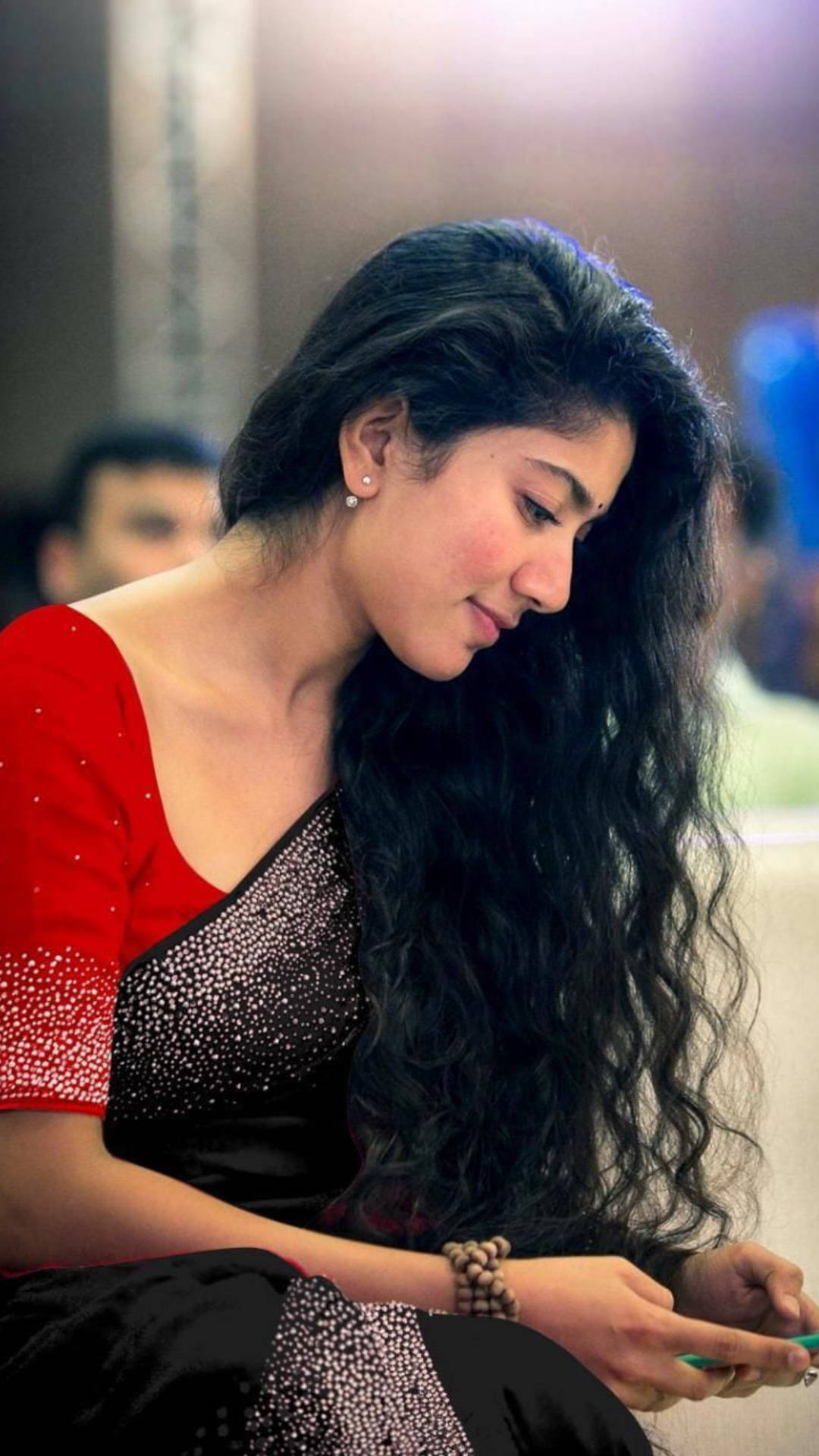Sai Pallavi, red, black embellished outfit, Full HD Phone Wallpaper