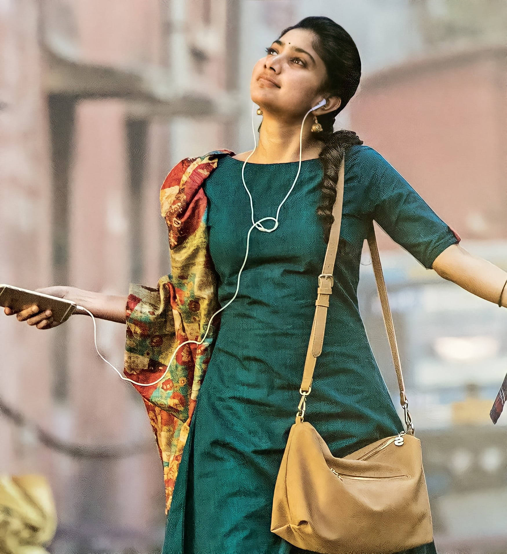 Sai Pallavi, teal dress, patterned shawl, HD Phone Wallpaper