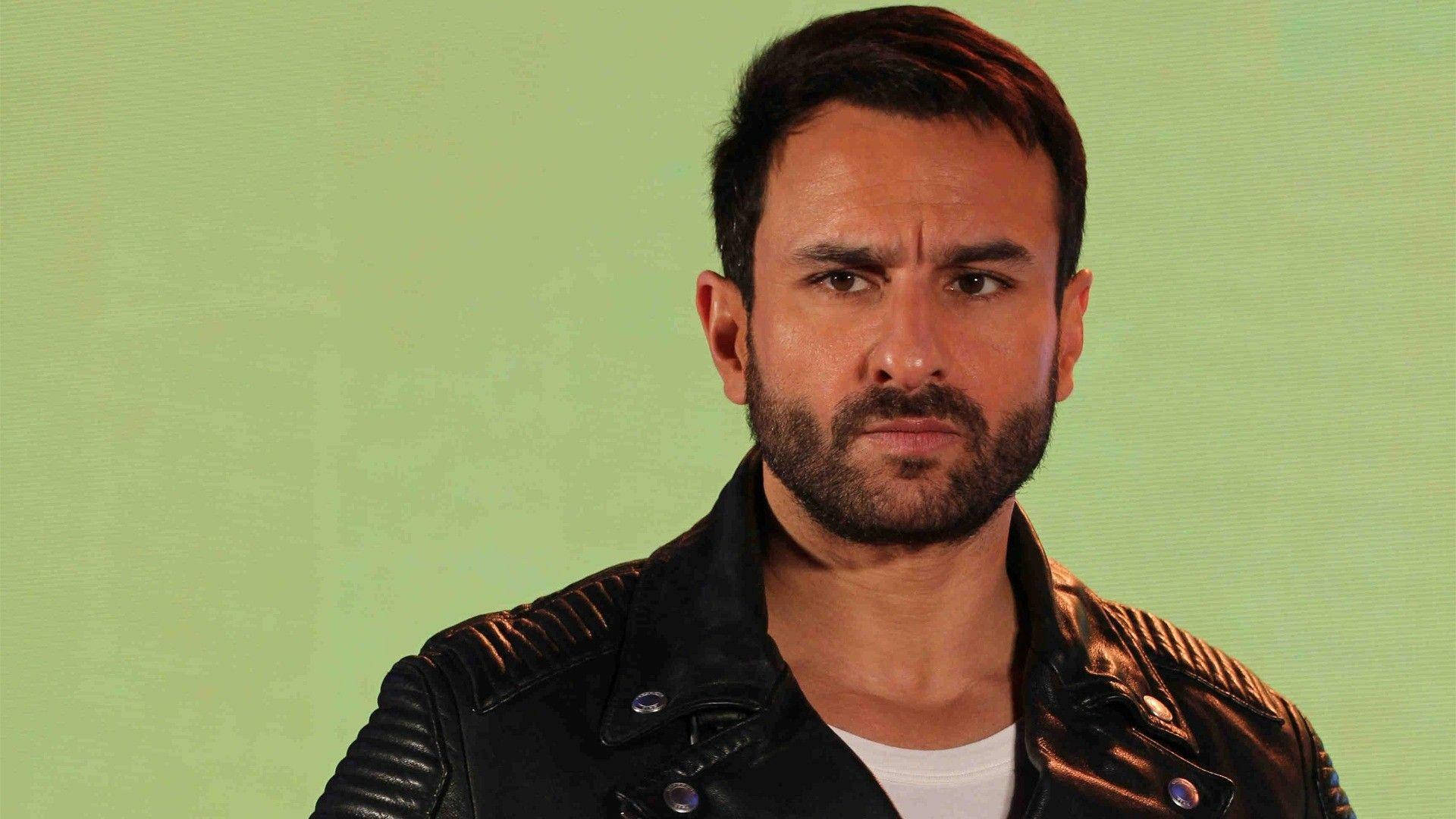 Saif Ali Khan, black leather jacket, beard, Full HD Desktop Wallpaper