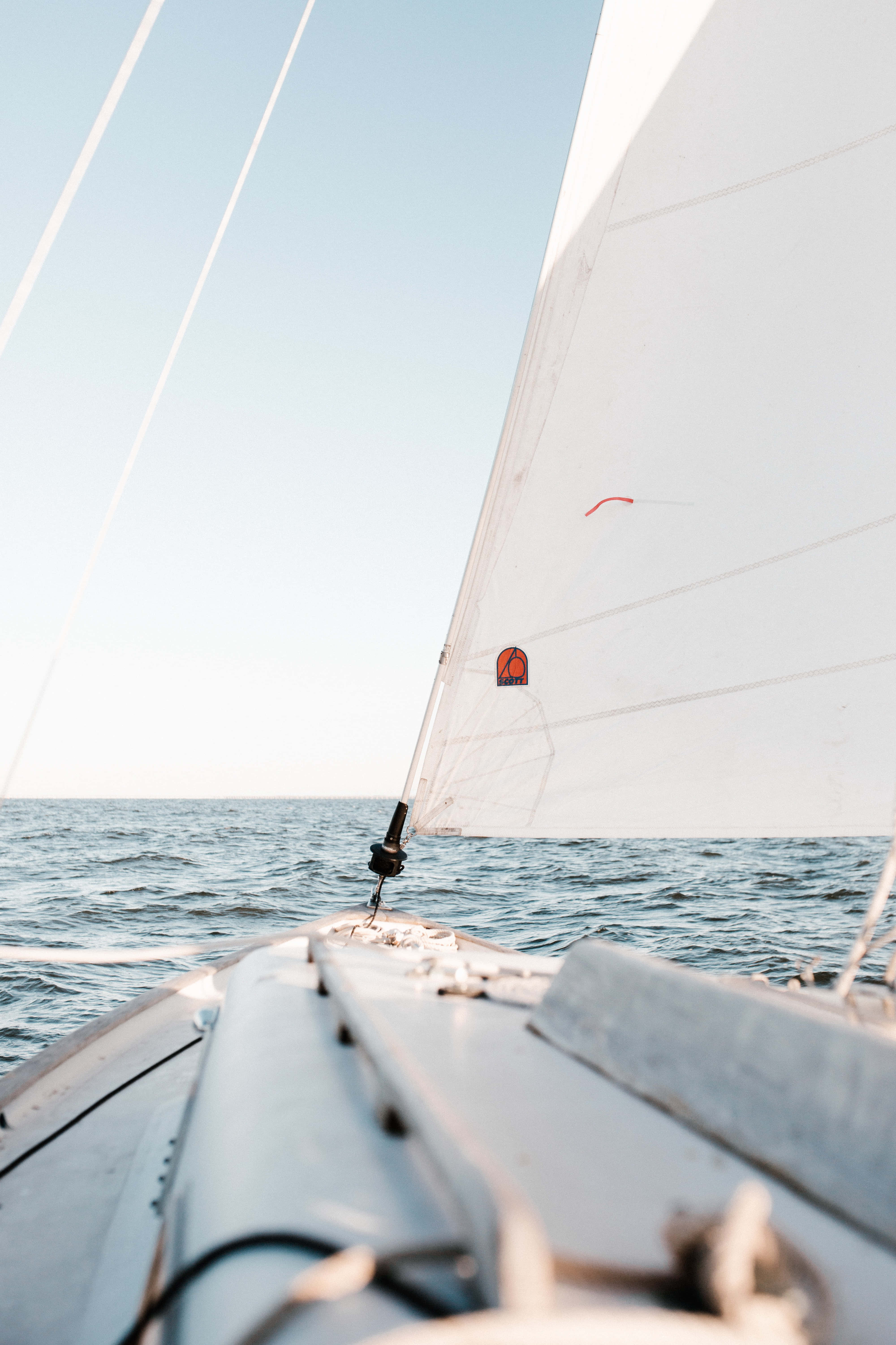 majestic sailboat, tranquil sea, calm blue waters, 5K Phone Wallpaper