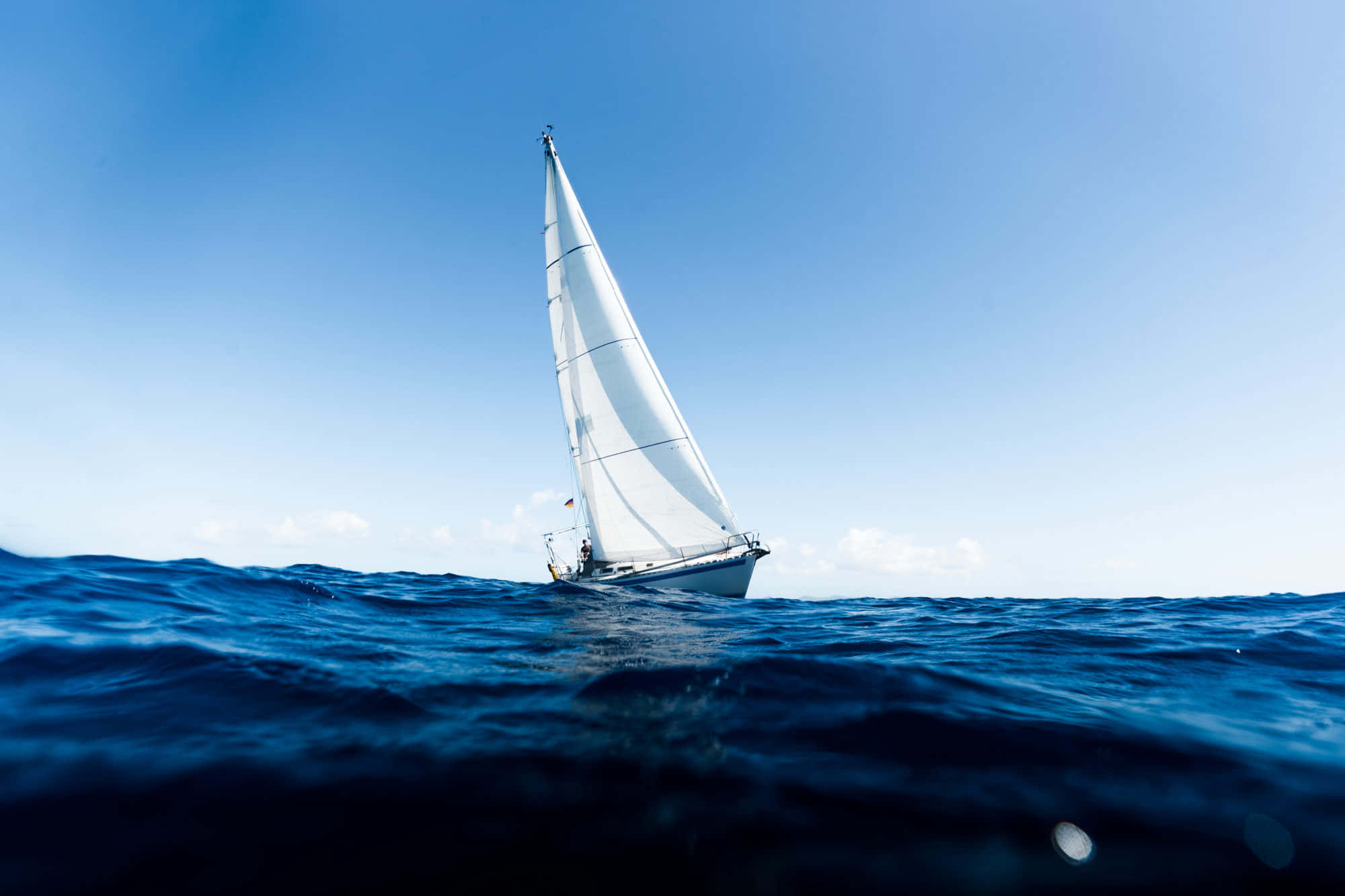 sailboat, white sails, deep blue ocean waves, Full HD Desktop Wallpaper