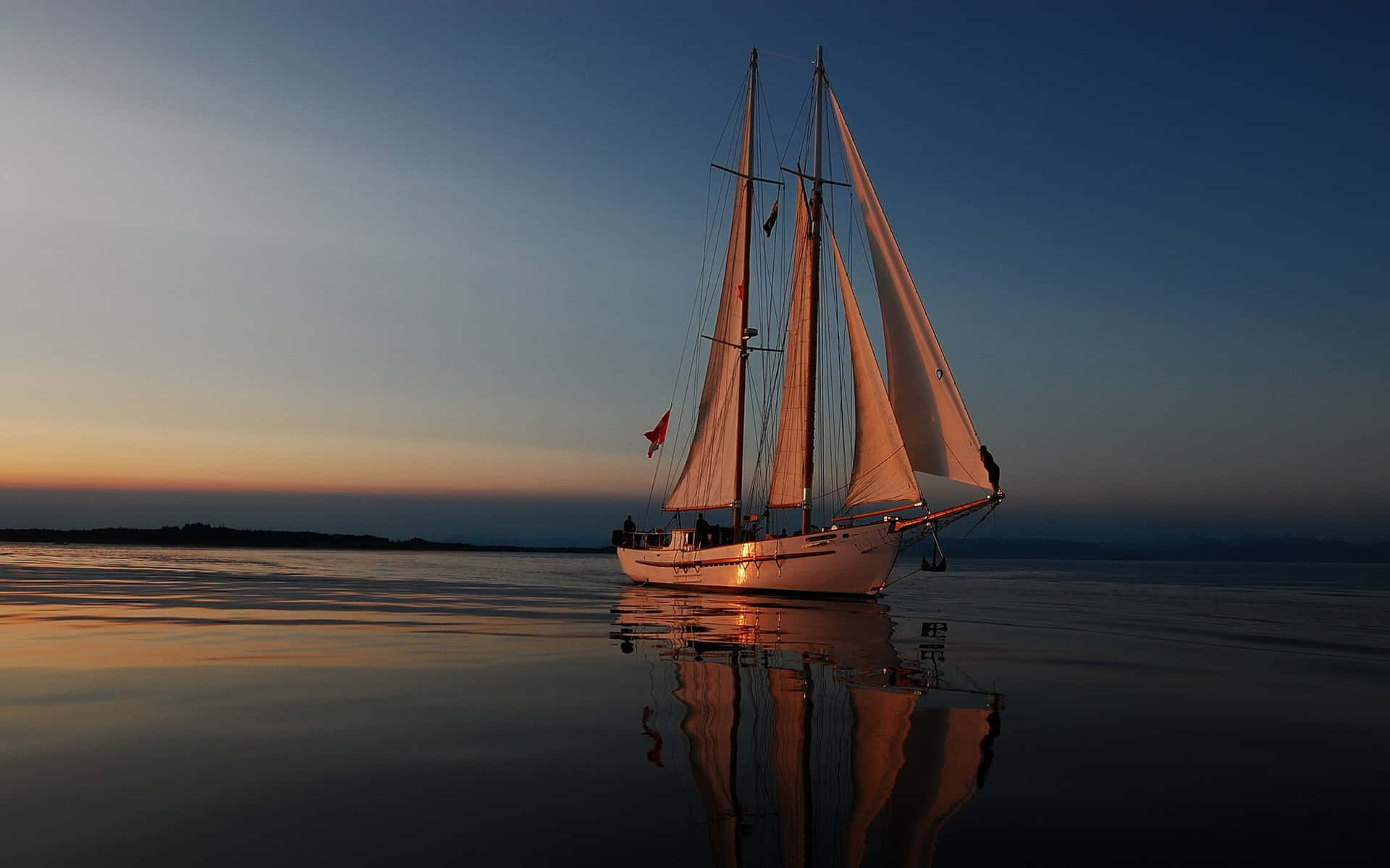 sunset, tall ship, sails glowing amber, Full HD Desktop Wallpaper