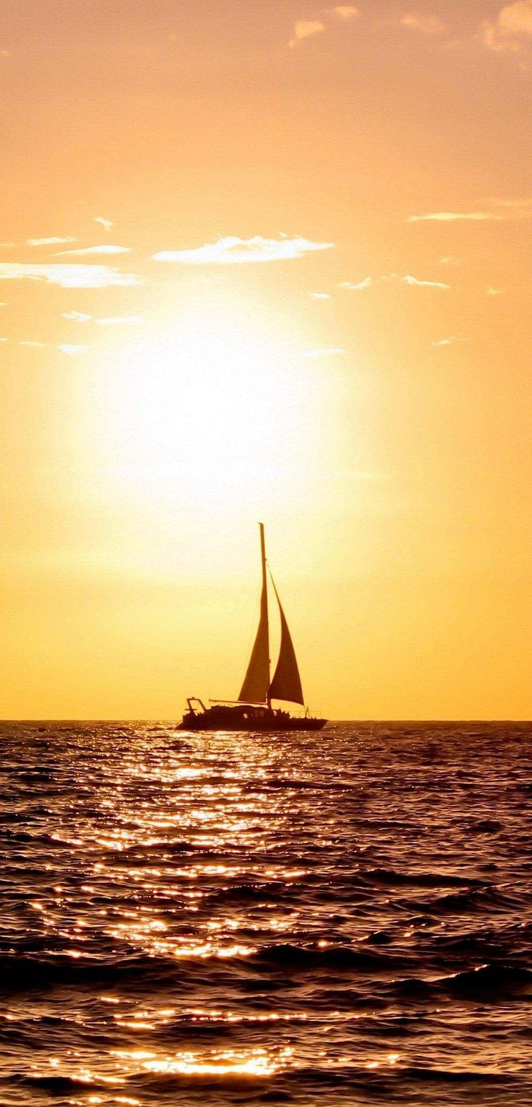Serenity at Sea, sailboat, golden waters, Full HD Phone Wallpaper