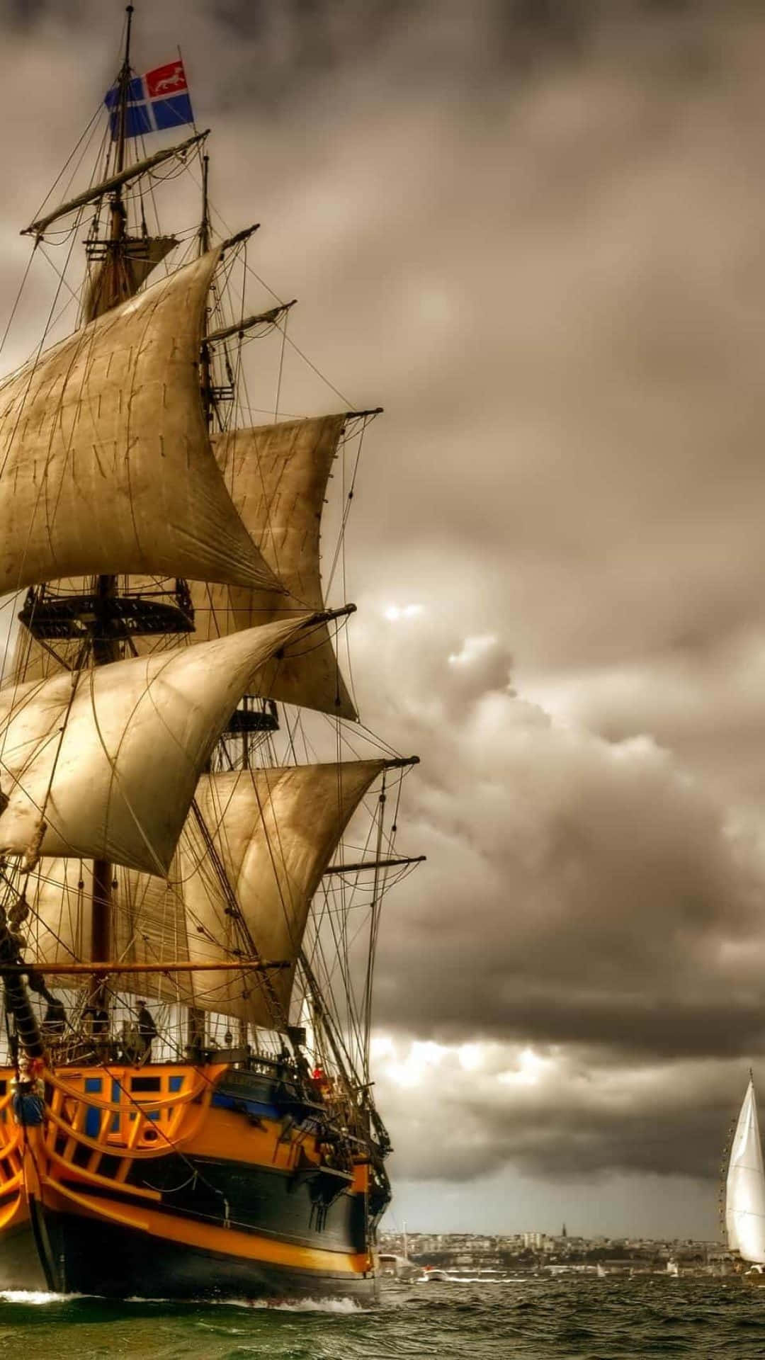 serene sailboat, crystal clear sea, tall ship, Full HD Phone Wallpaper