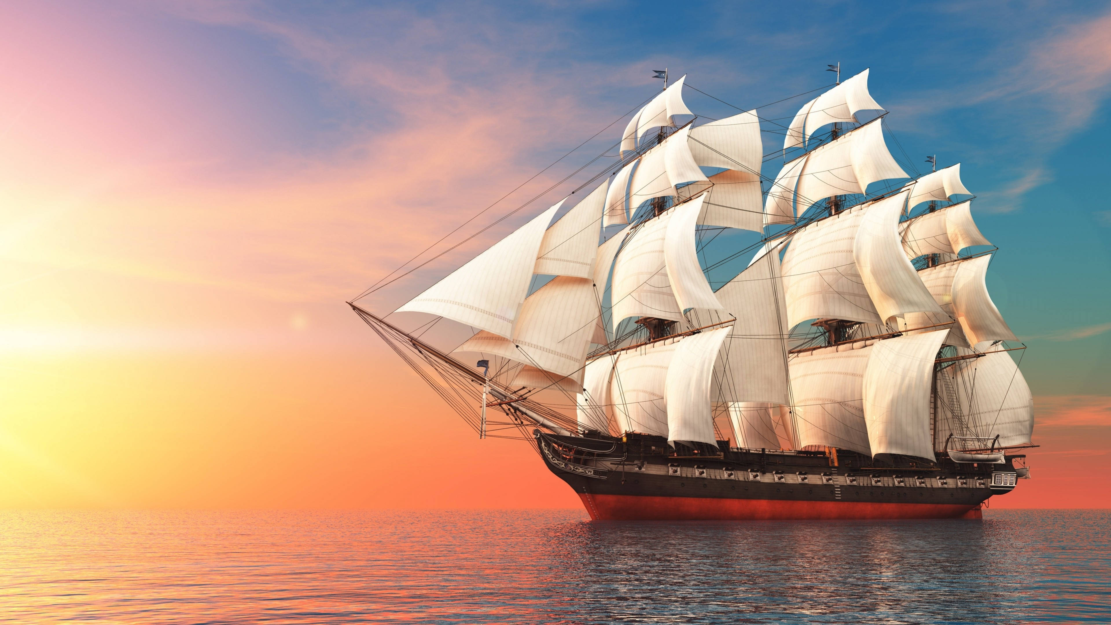 vintage sailing ship, tall ship, calm waters, 4K Desktop Wallpaper