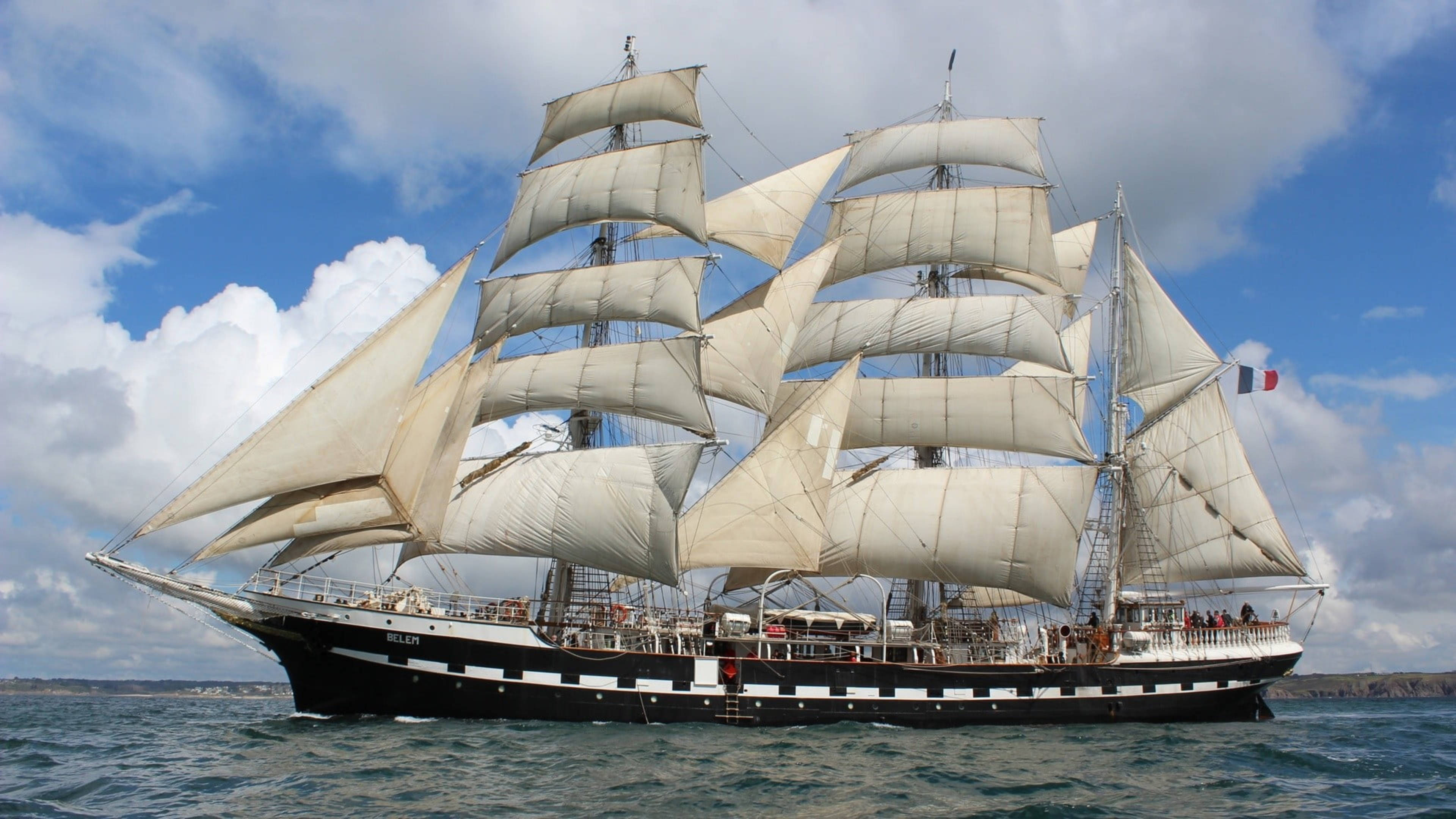 old sailing ship, tall ship, white sails, 4K Desktop Wallpaper