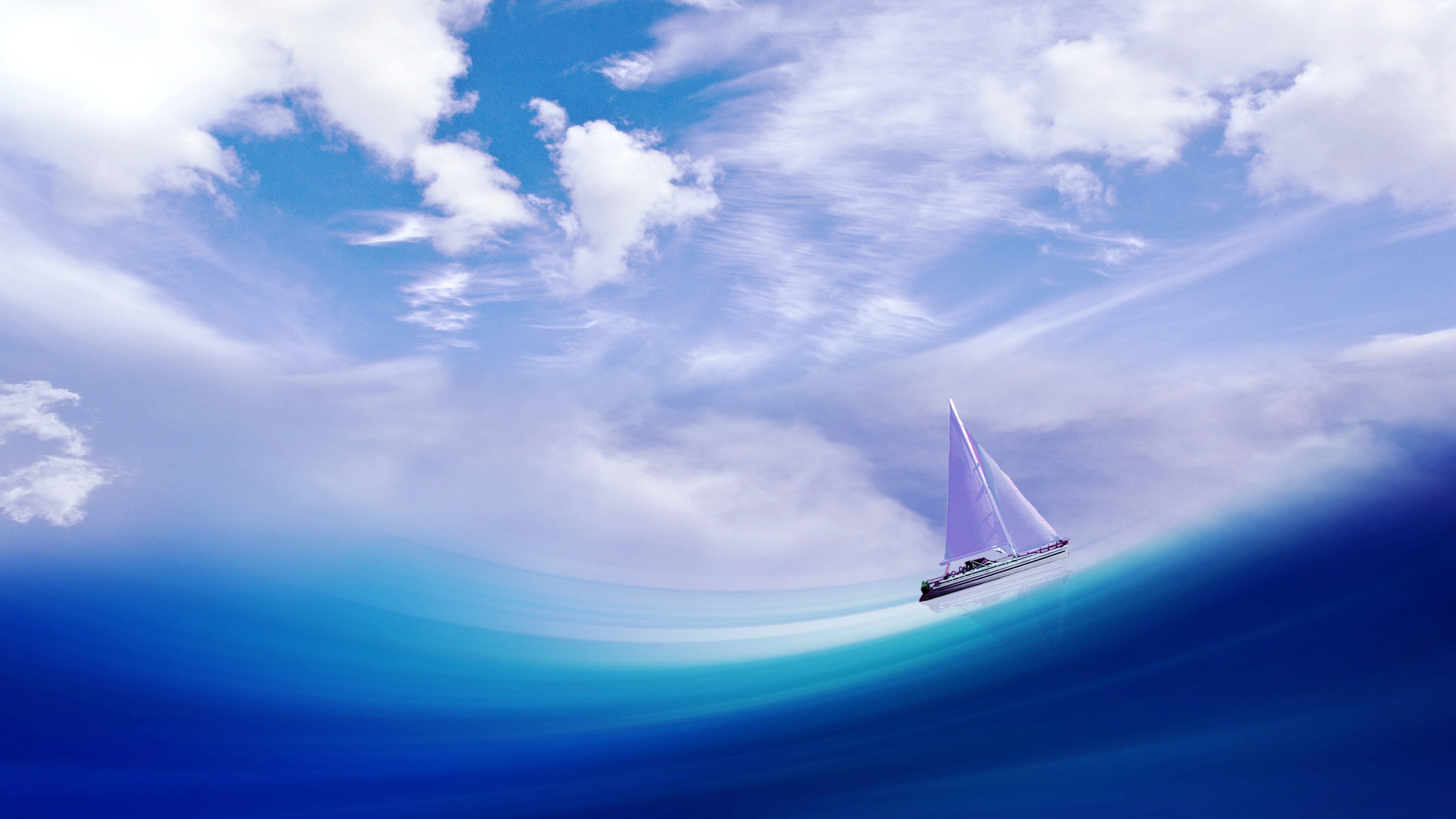sailboat, vibrant blue ocean, dynamic sky, 4K Desktop Wallpaper