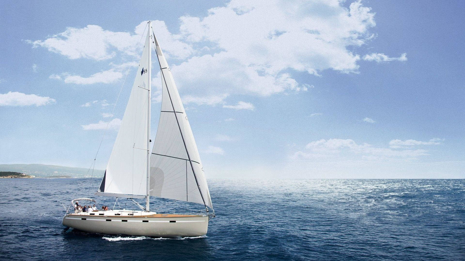 sailing sloop, heavenly skies, white sailboat, Full HD Desktop Wallpaper