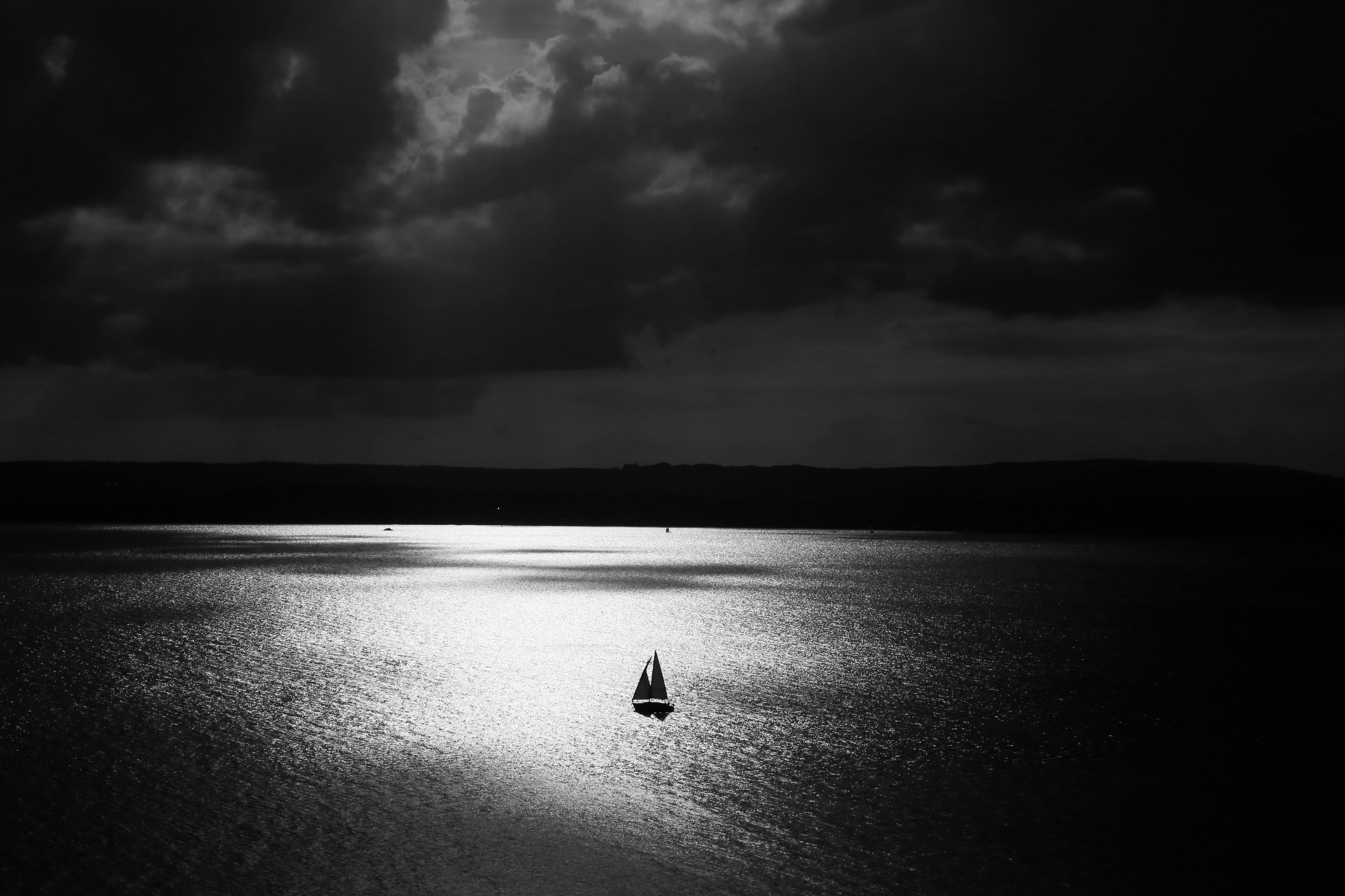 Sailing, black seas, moonlit lake, 5K Desktop Wallpaper