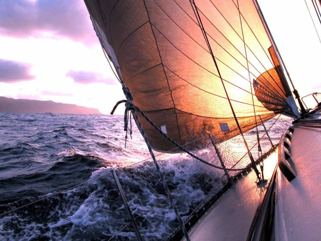 sailing with yellow sails, sailboat, choppy ocean waves, SD Desktop Wallpaper