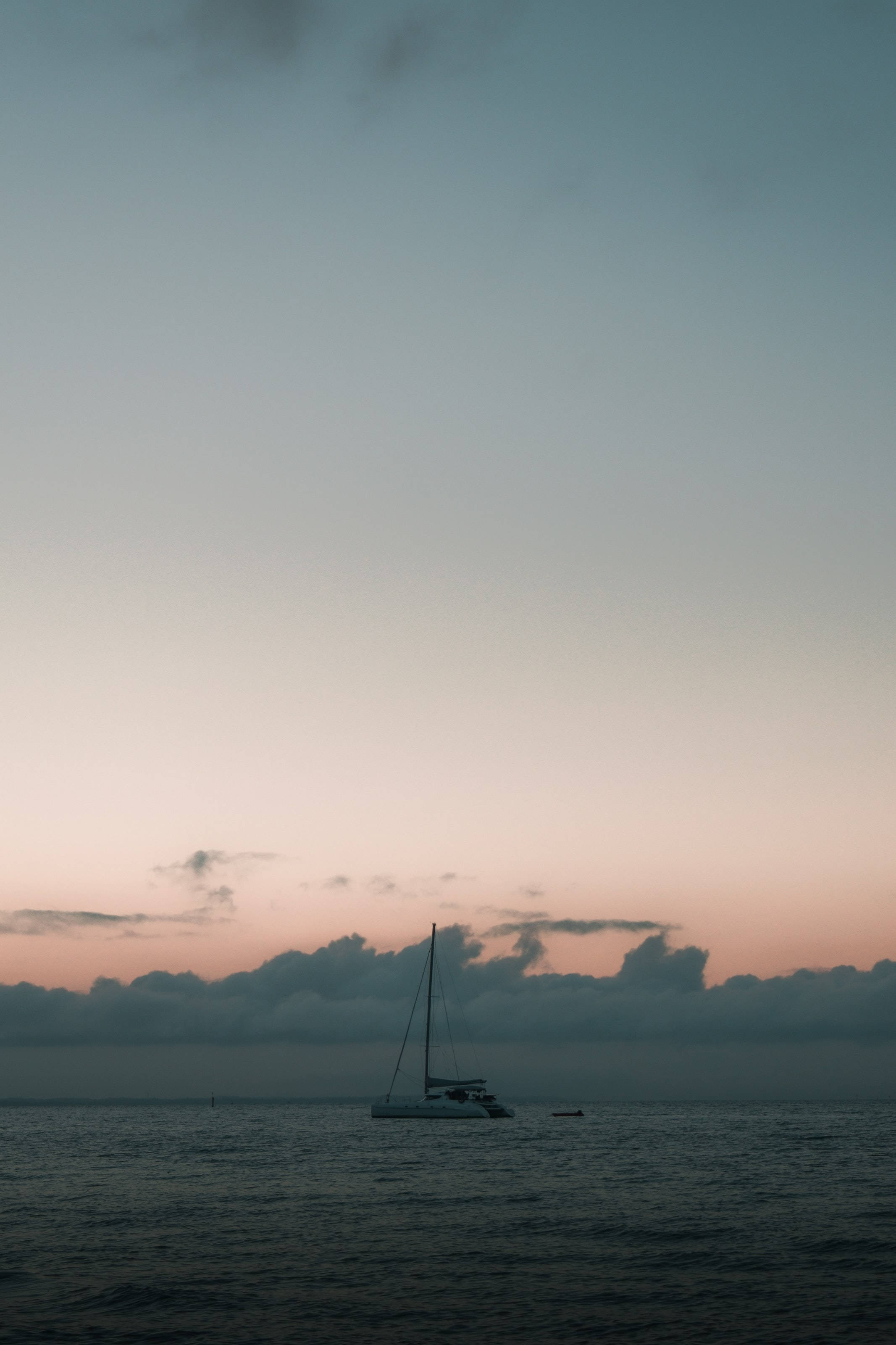 pastel twilight, sailboat, pink and blue twilight sky, 2K Phone Wallpaper