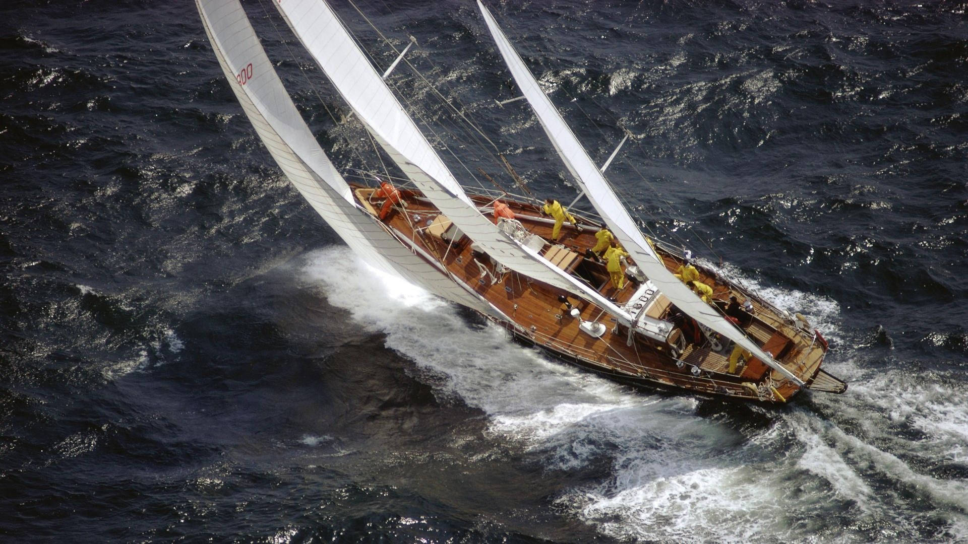 sailing, wooden sailboat, white sails, Full HD Desktop Wallpaper