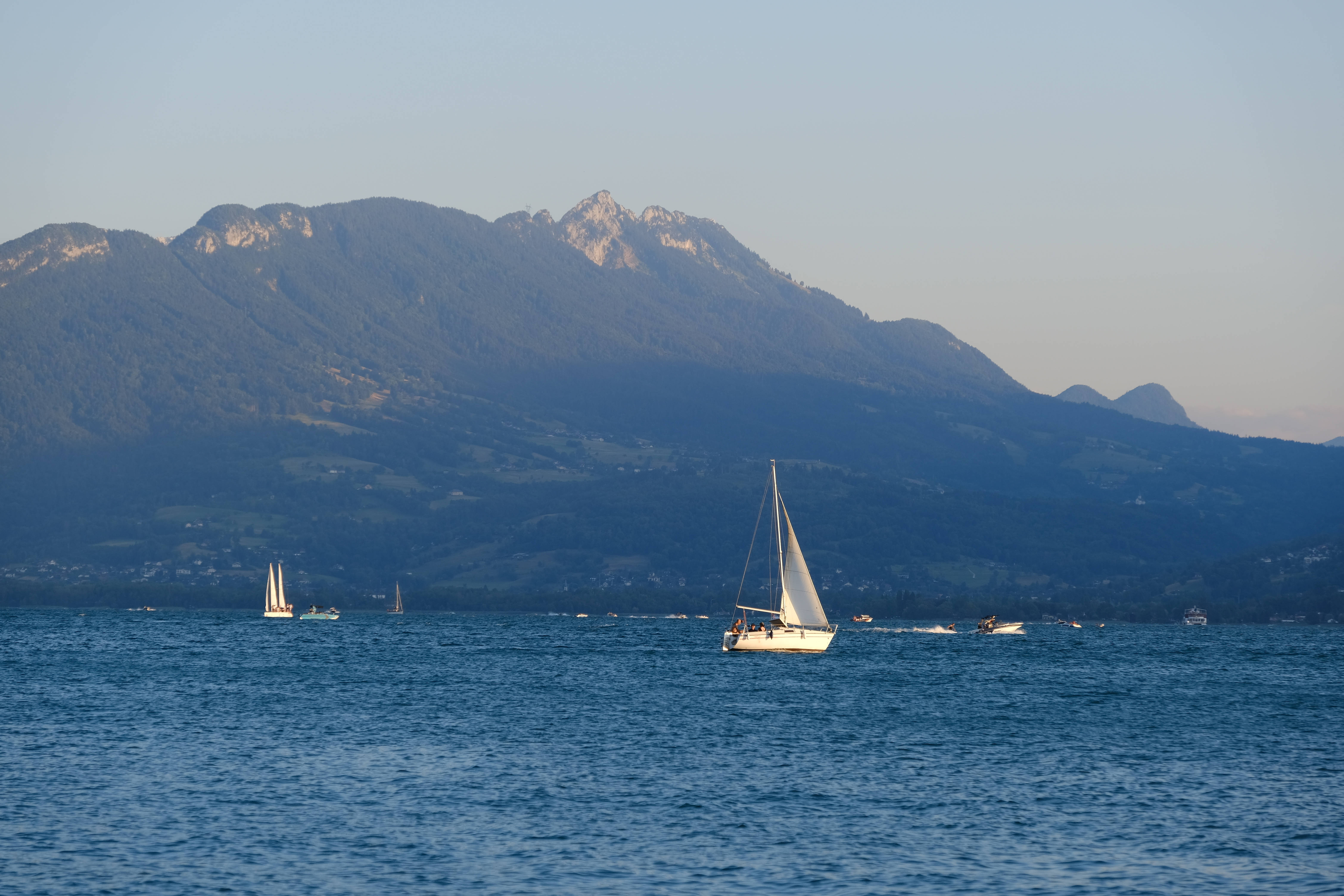 sailing, mountain sea, calm blue lake, 5K Desktop Wallpaper