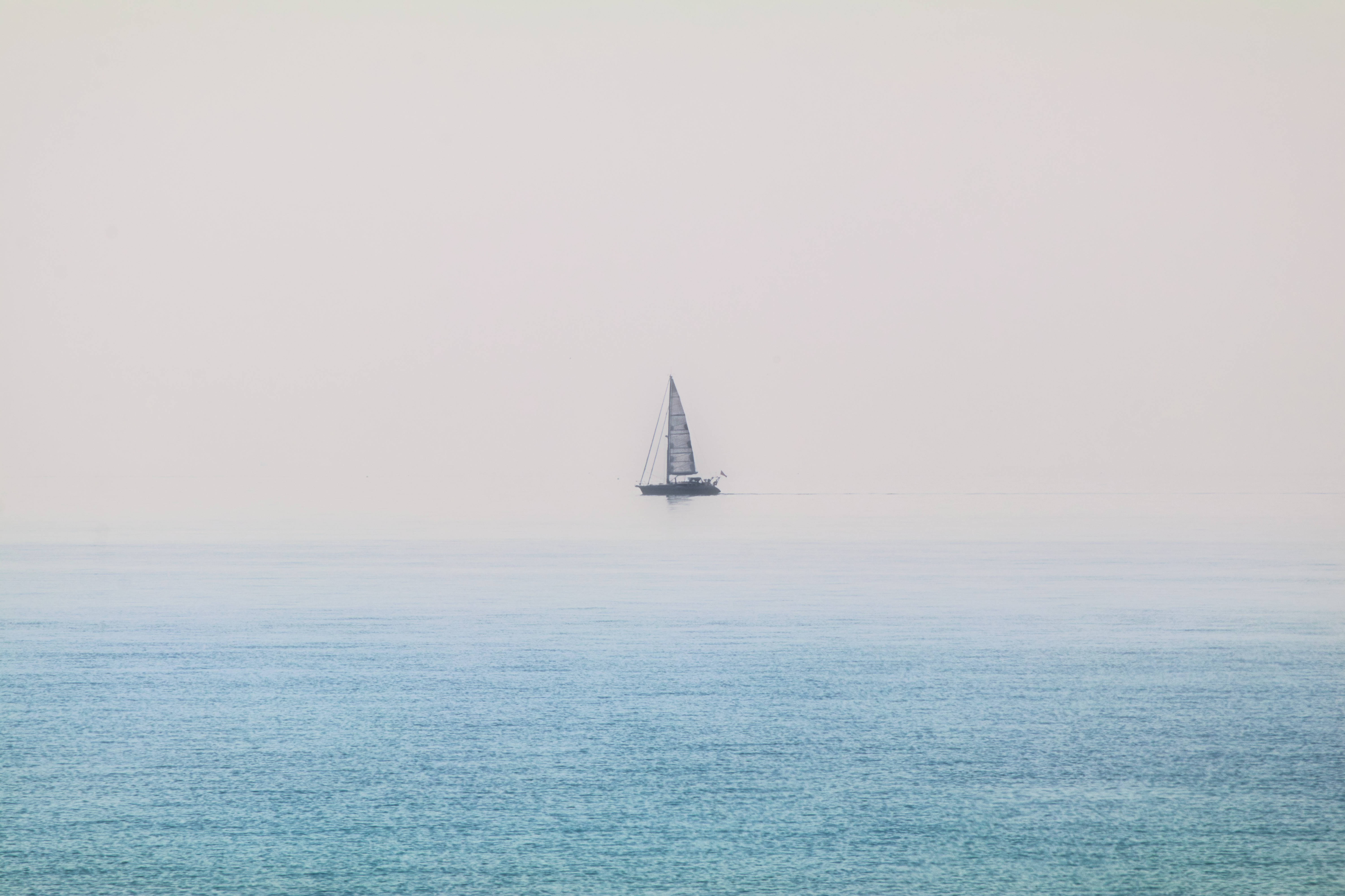 sailing, lone sailboat, calm turquoise sea, 5K Desktop Wallpaper