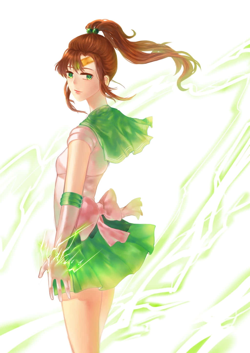Sailor Jupiter, brown ponytail, green eyes, HD Phone Wallpaper