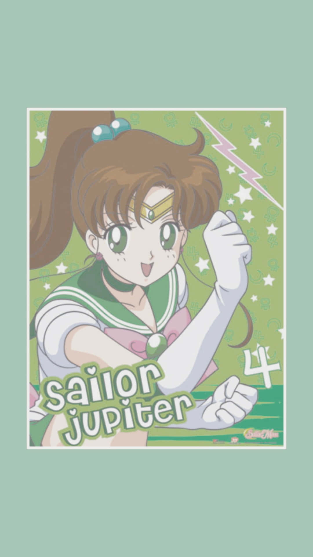 Sailor Jupiter, green starry background, confident pose, Full HD Phone Wallpaper