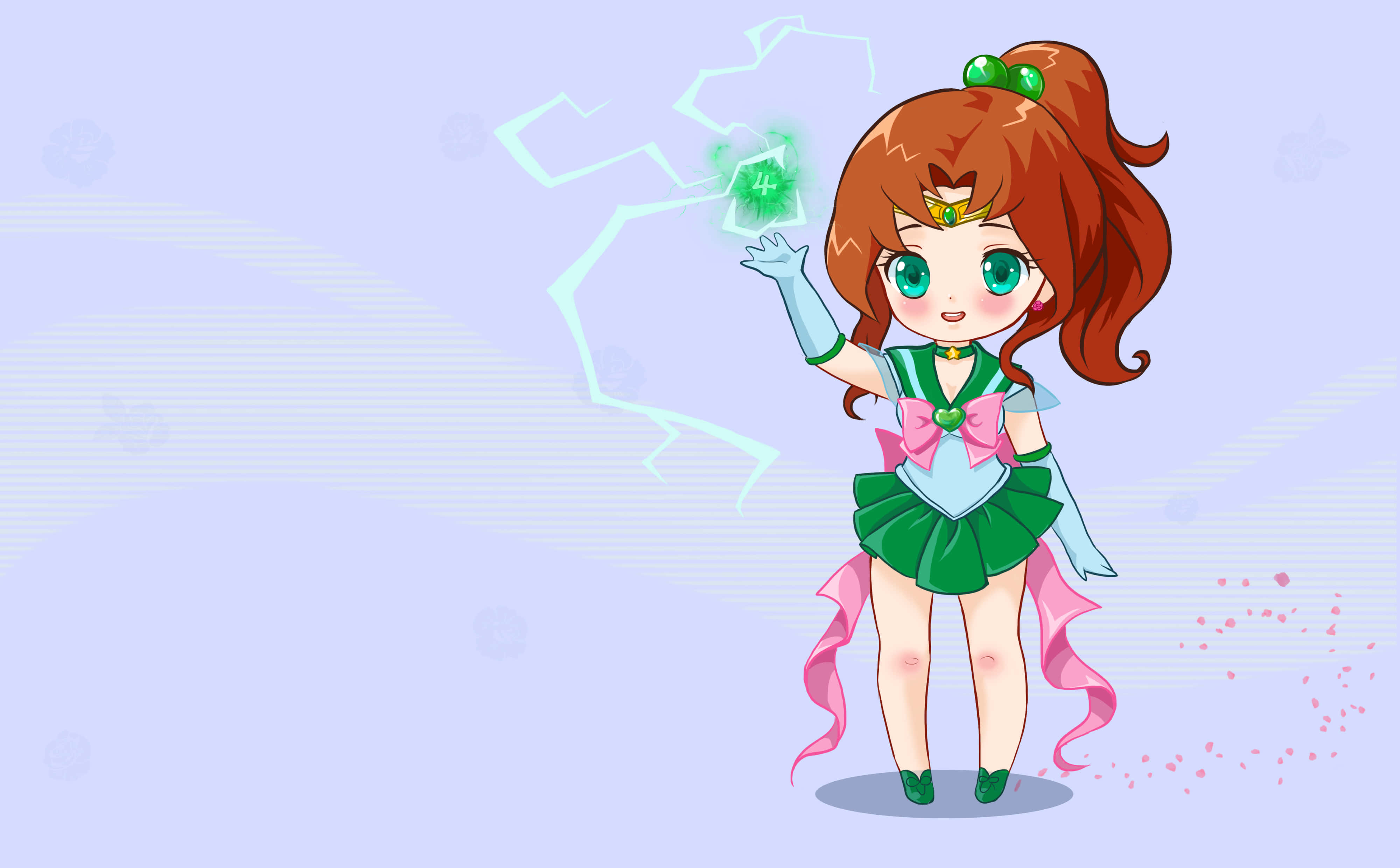 Sailor Jupiter, chibi anime girl, green sailor outfit, 4K Desktop Wallpaper