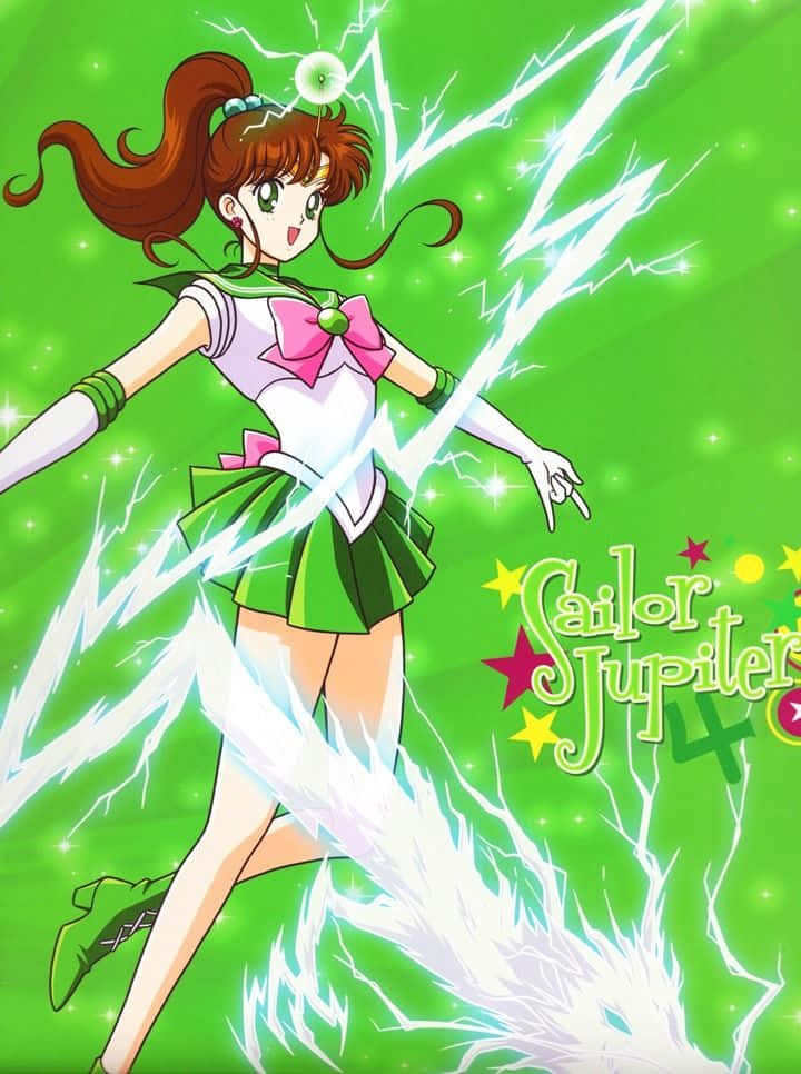 Sailor Jupiter, lightning, dynamic anime pose, SD Phone Wallpaper