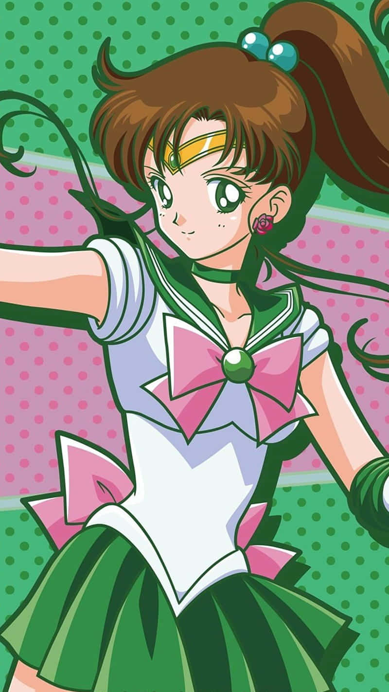 Sailor Jupiter, green and pink sailor uniform, polka-dotted background, HD Phone Wallpaper