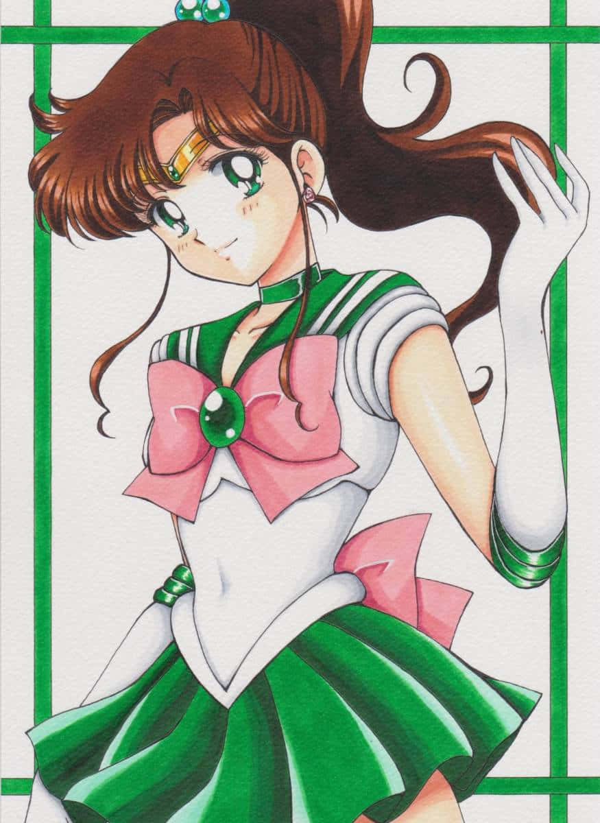 Sailor Jupiter, green sailor uniform, pink bow, SD Phone Wallpaper