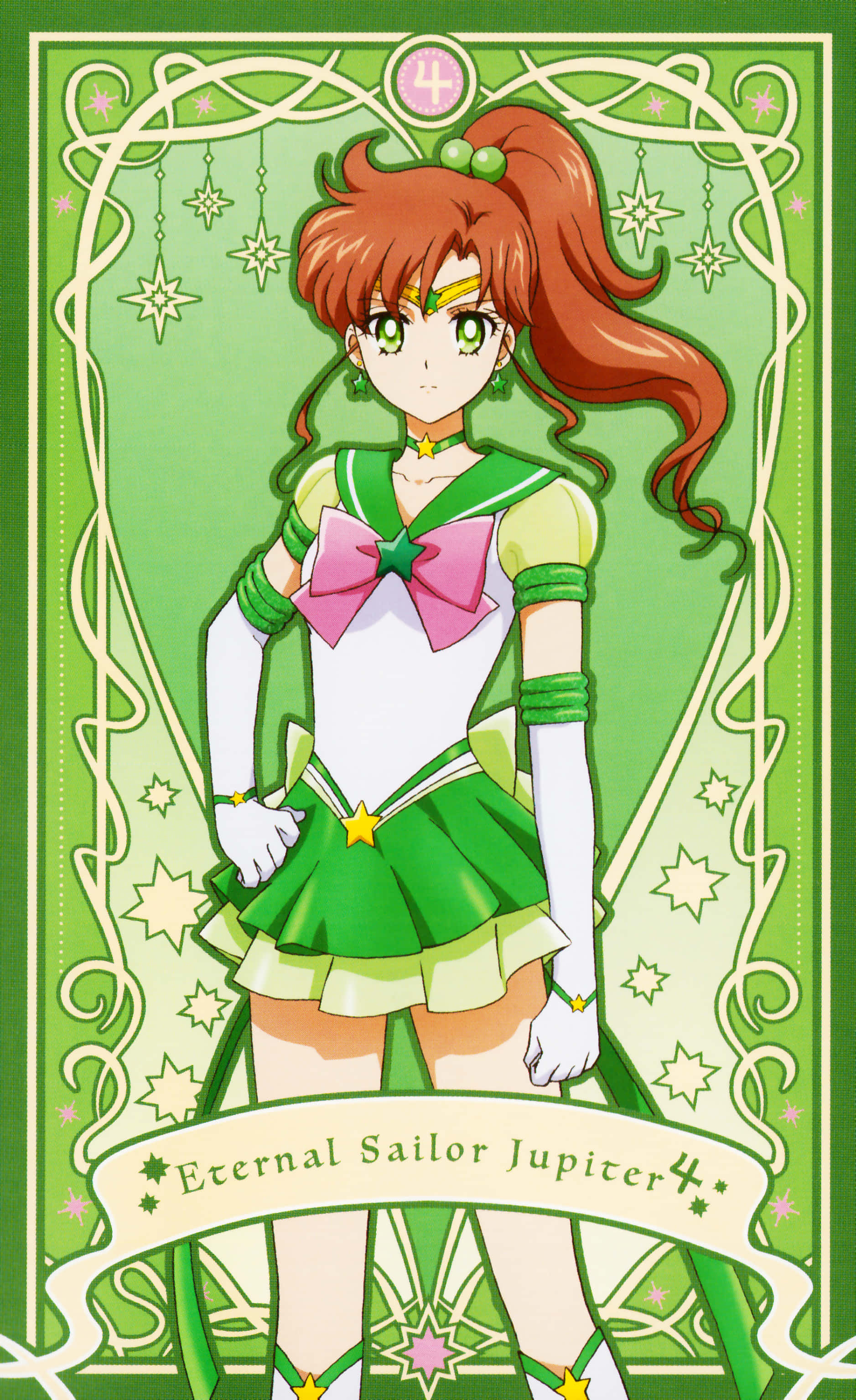 Sailor Jupiter, green and white sailor uniform, stars, 2K Phone Wallpaper