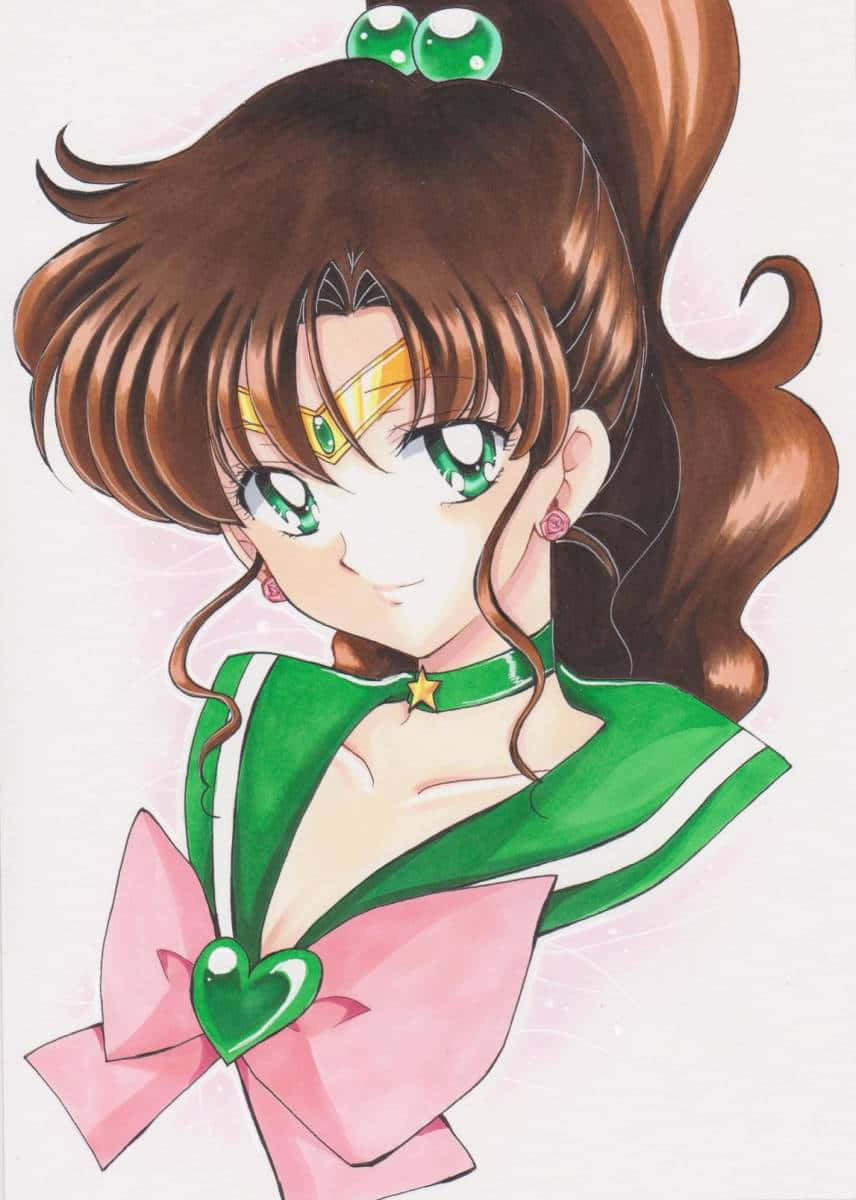 Sailor Jupiter, green and pink sailor uniform, heart-shaped bow, SD Phone Wallpaper