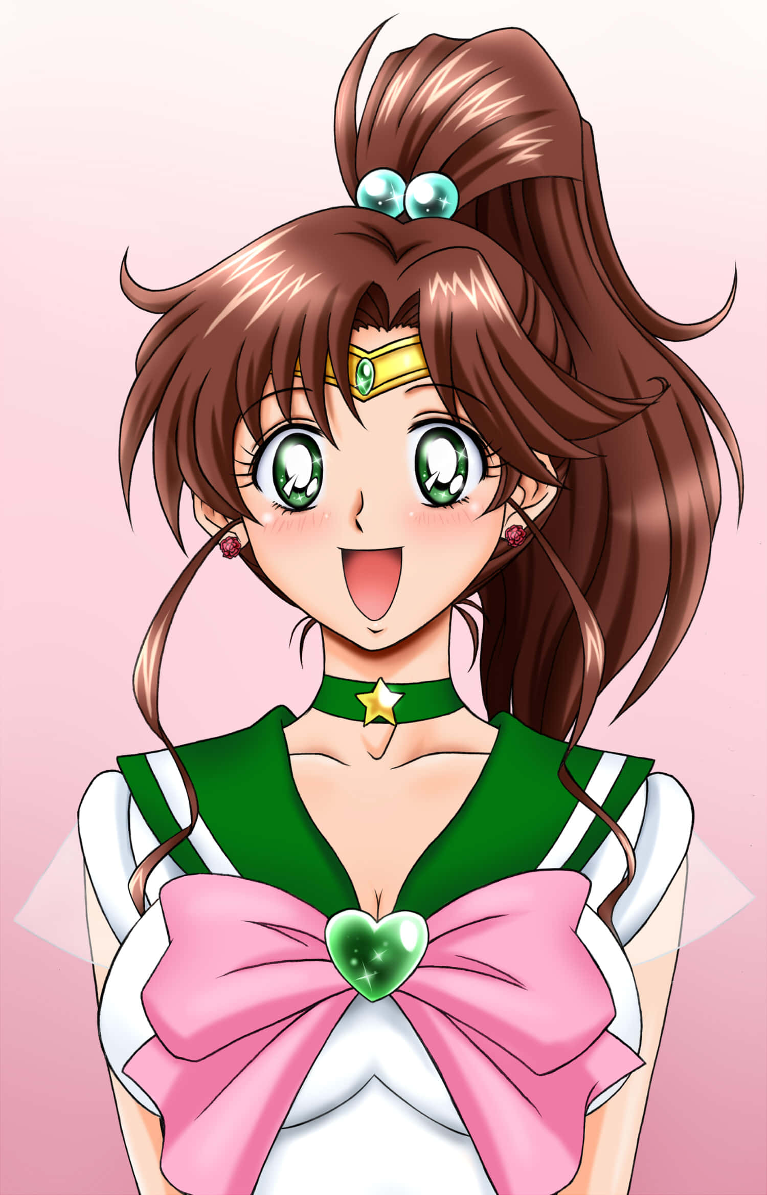 Sailor Jupiter, green and white sailor outfit, large pink bow, Full HD Phone Wallpaper
