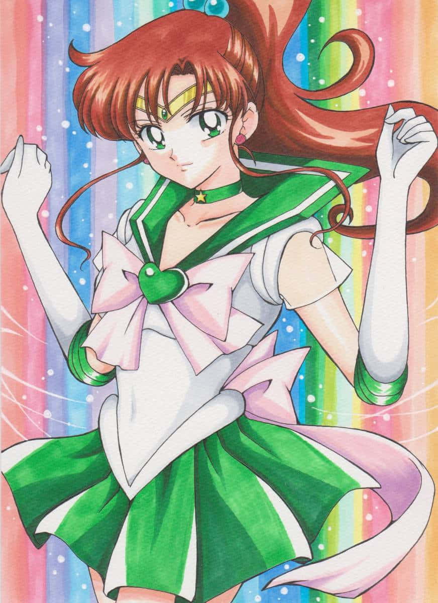 Sailor Jupiter, red hair, green eyes, SD Phone Wallpaper