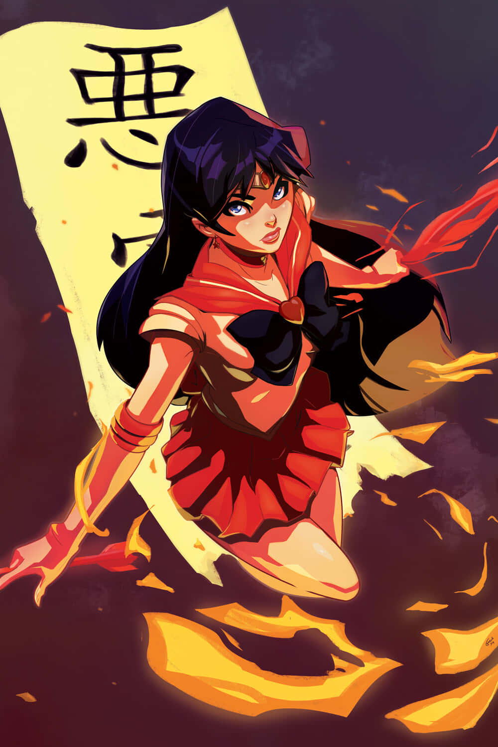 Sailor Mars, red sailor uniform, black bow, HD Phone Wallpaper